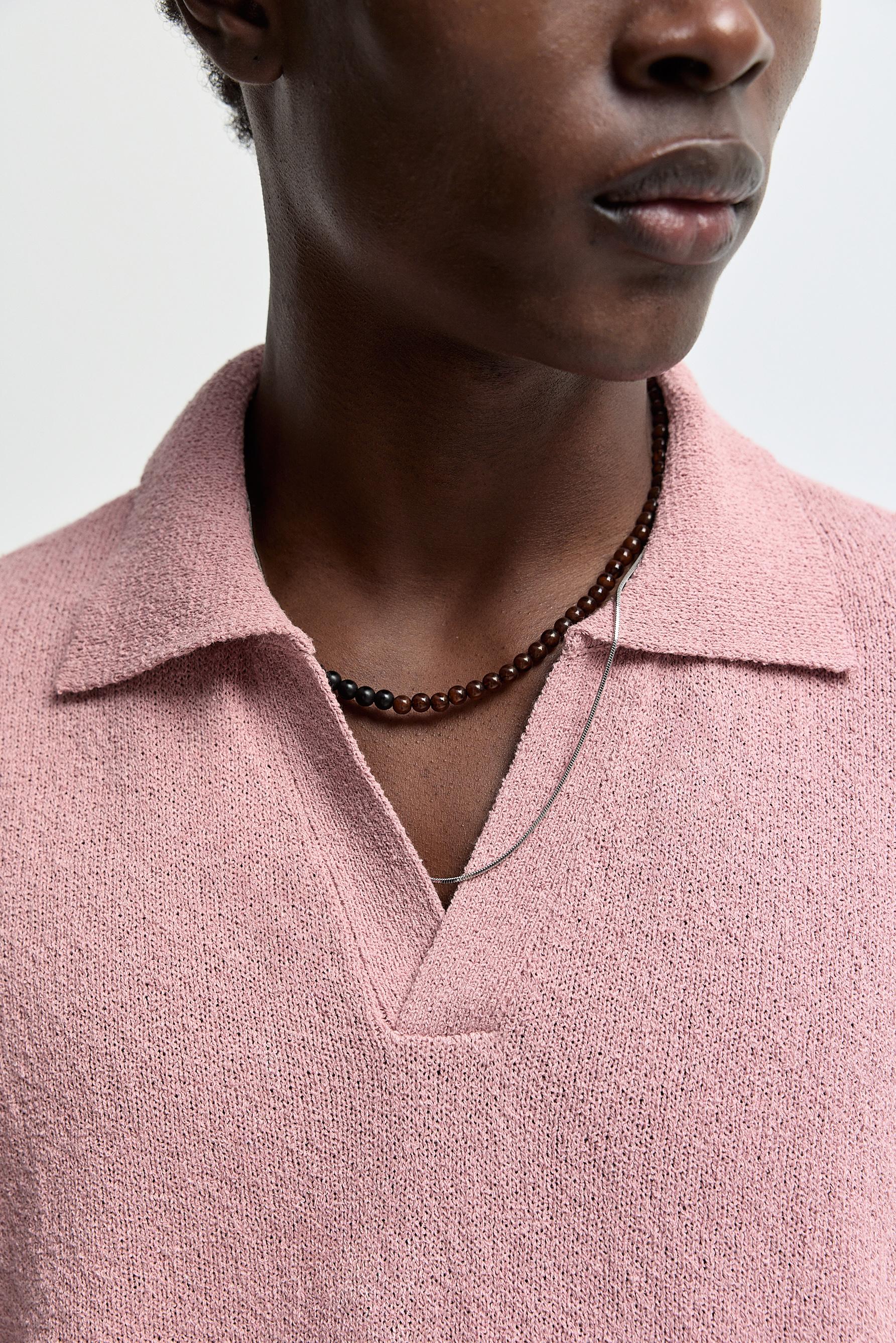 Textured knit polo shirt — ROSE PINK