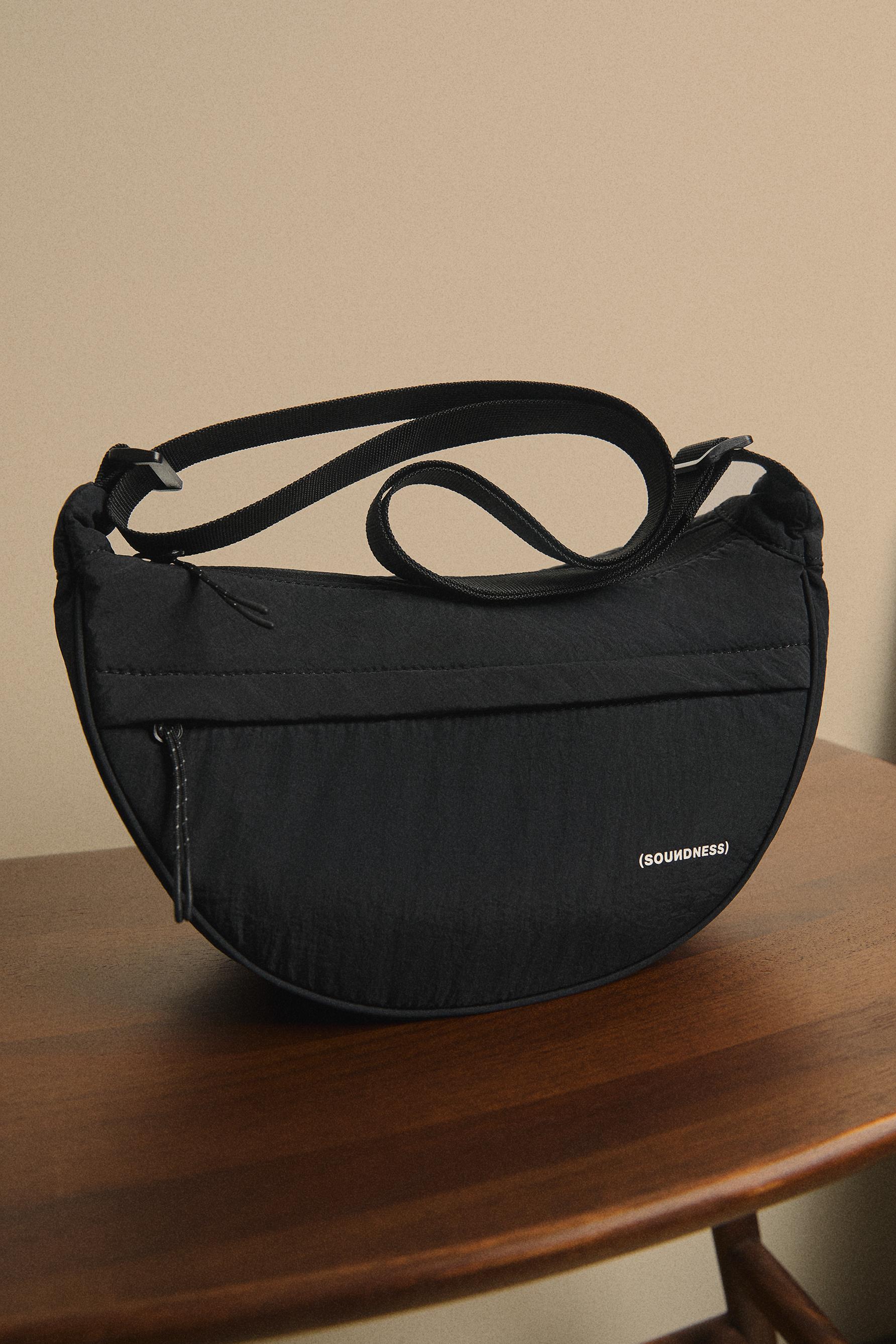 Soundness nylon half moon bag — BLACK