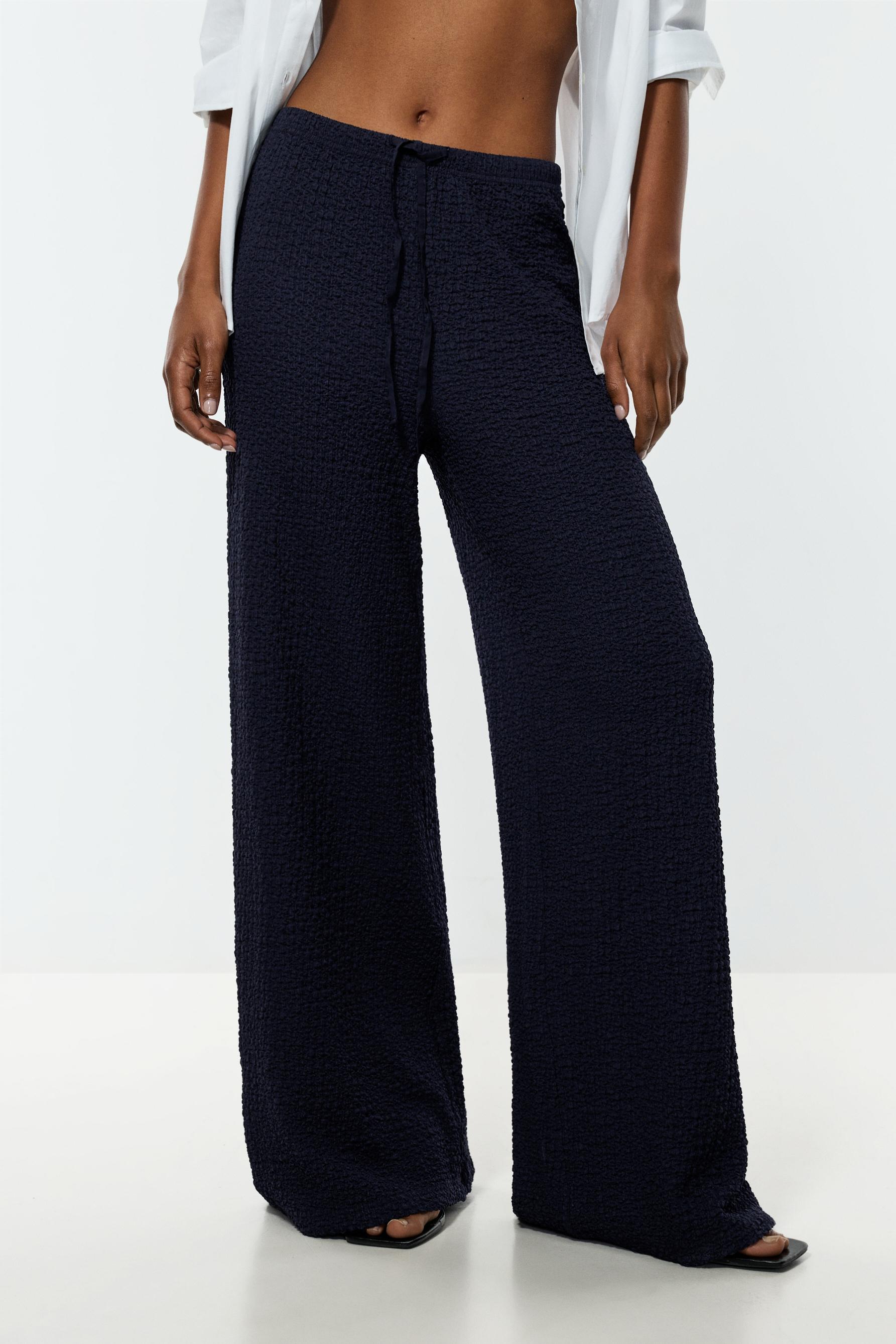 Textured wide-leg trousers — NAVY