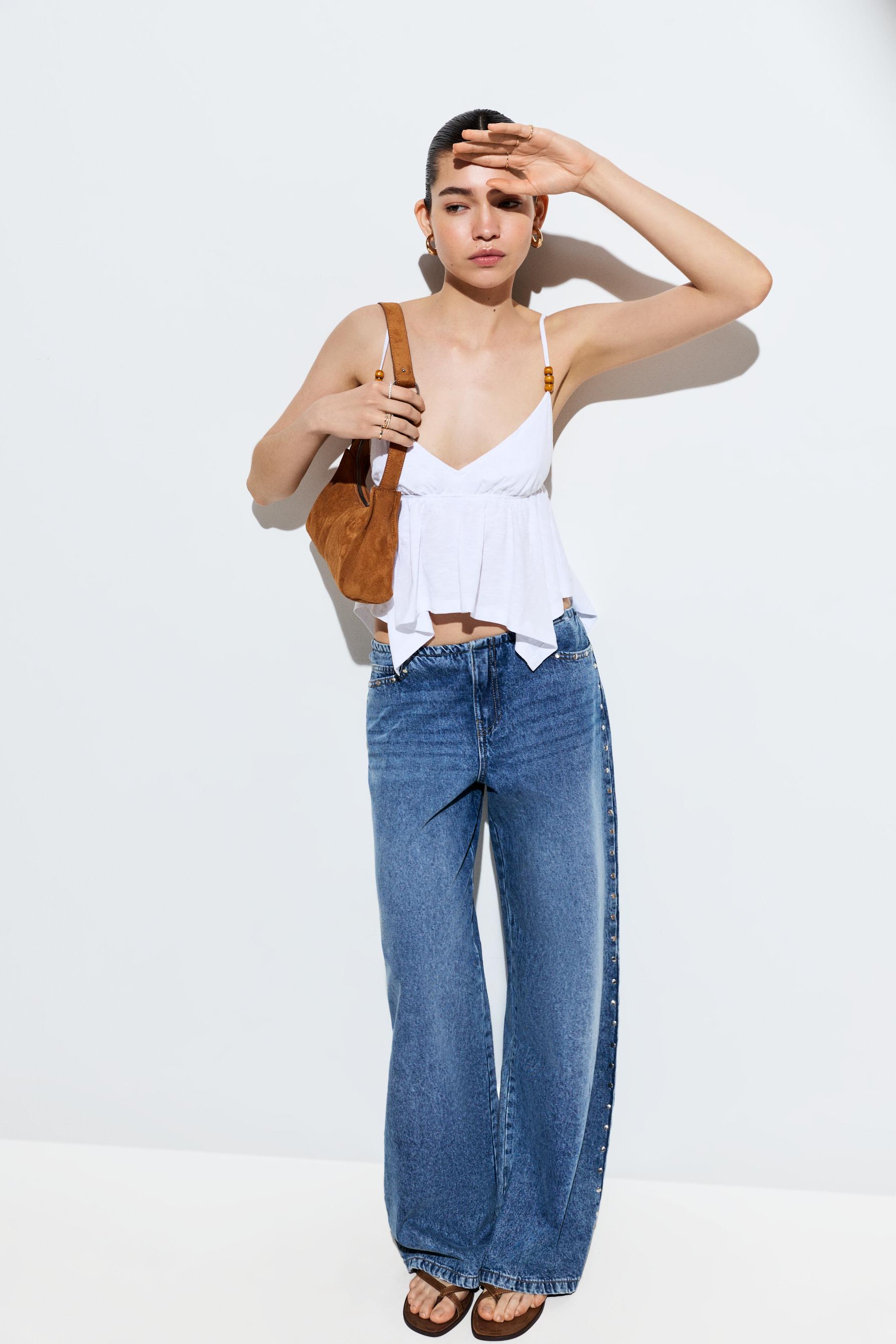 Beaded swing top — OFF WHITE