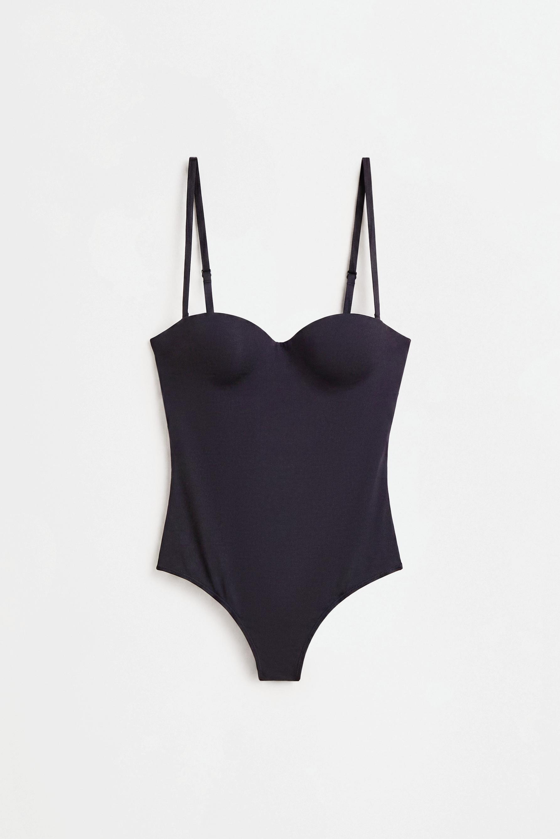 Pre-shaped bodysuit with removable straps — BLACK