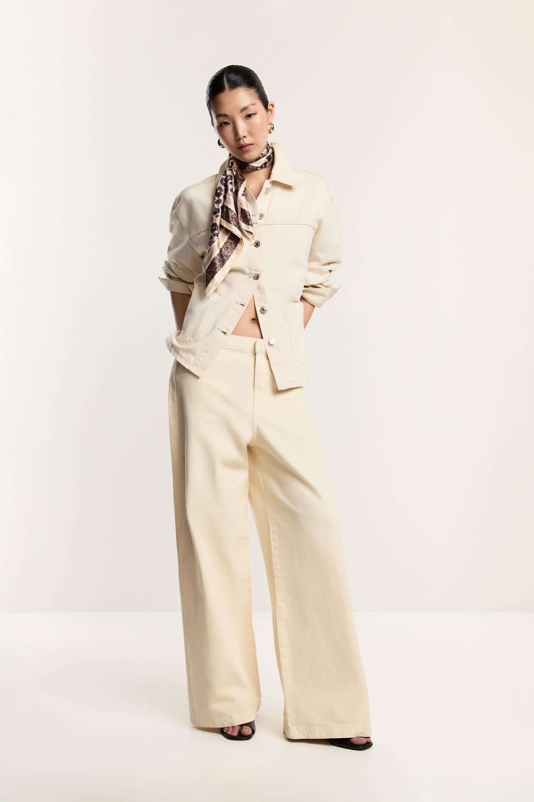Denim overshirt with pockets — STRAW BROWN