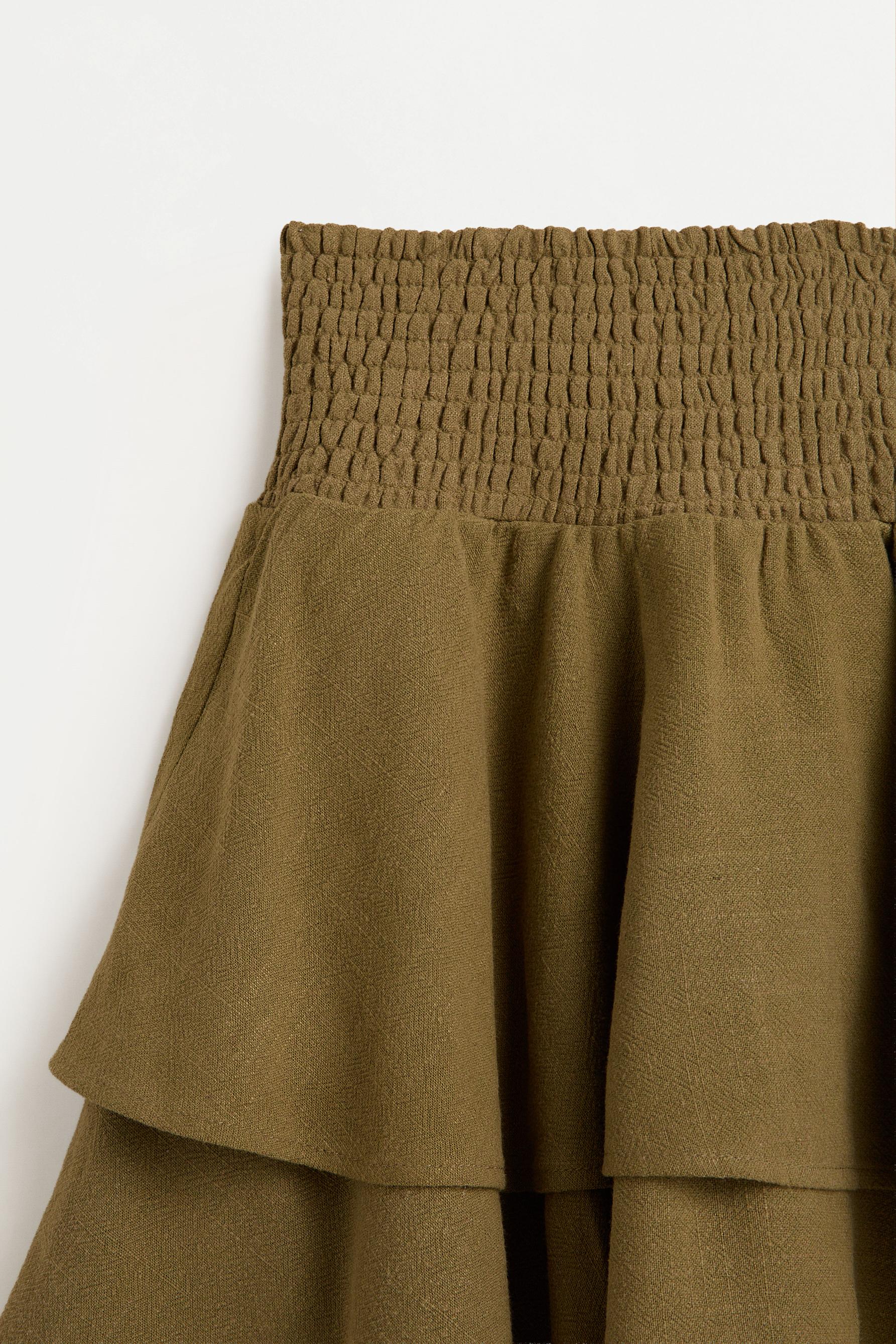 Short rustic skirt with ruffles — MEDIUM KHAKI
