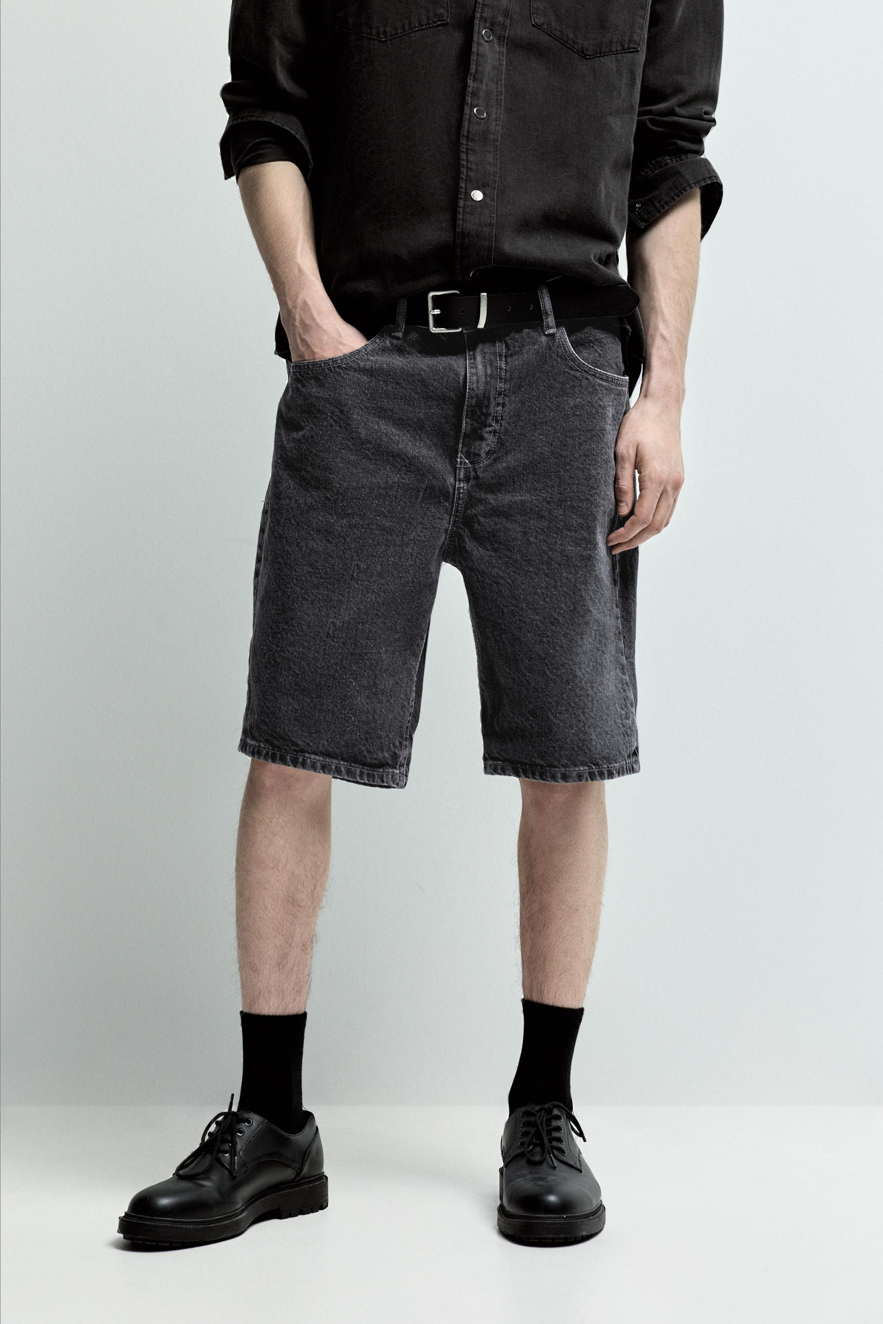 Regular fit denim Bermuda shorts — CHARCOAL