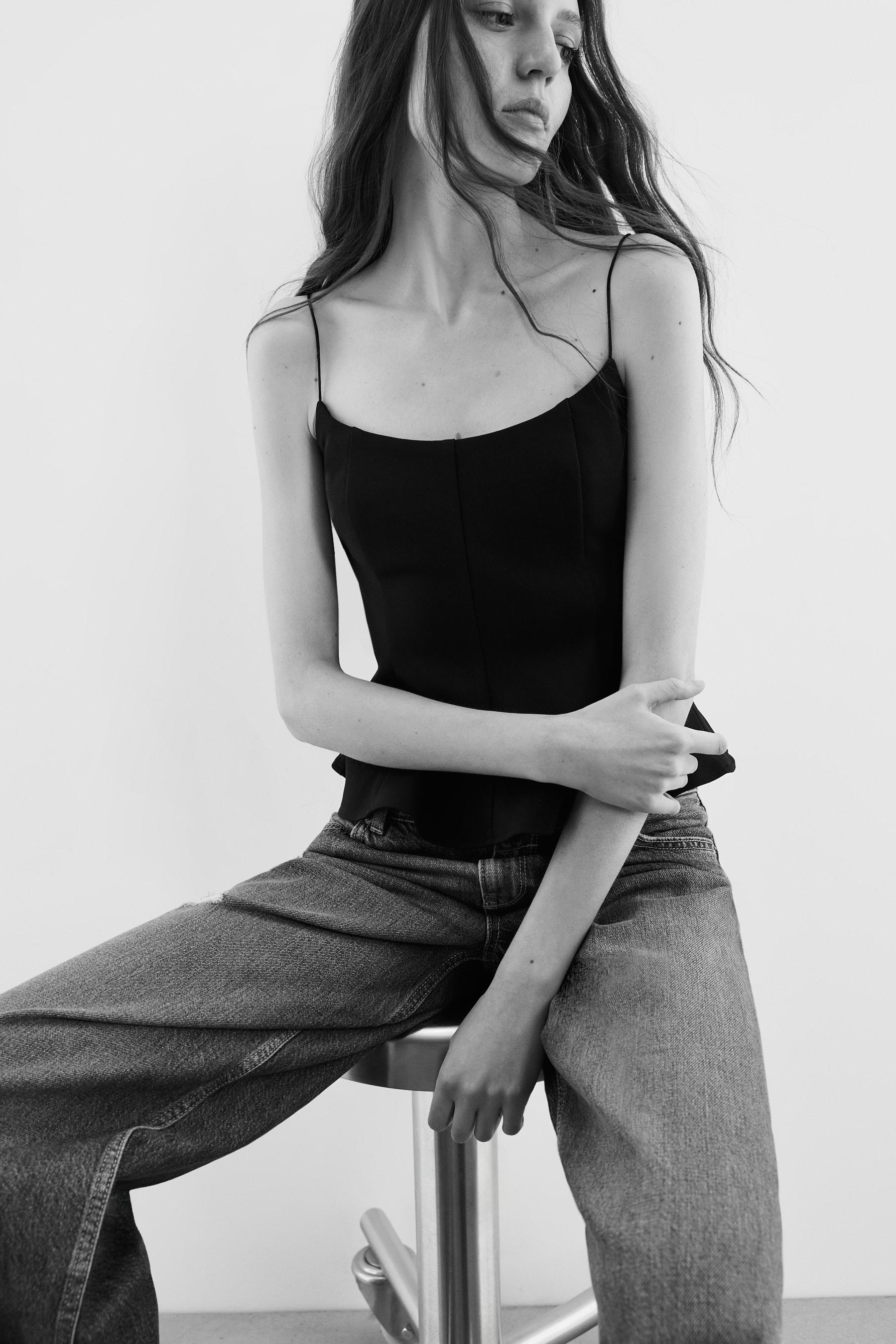 Thin strap bustier top — BLACK