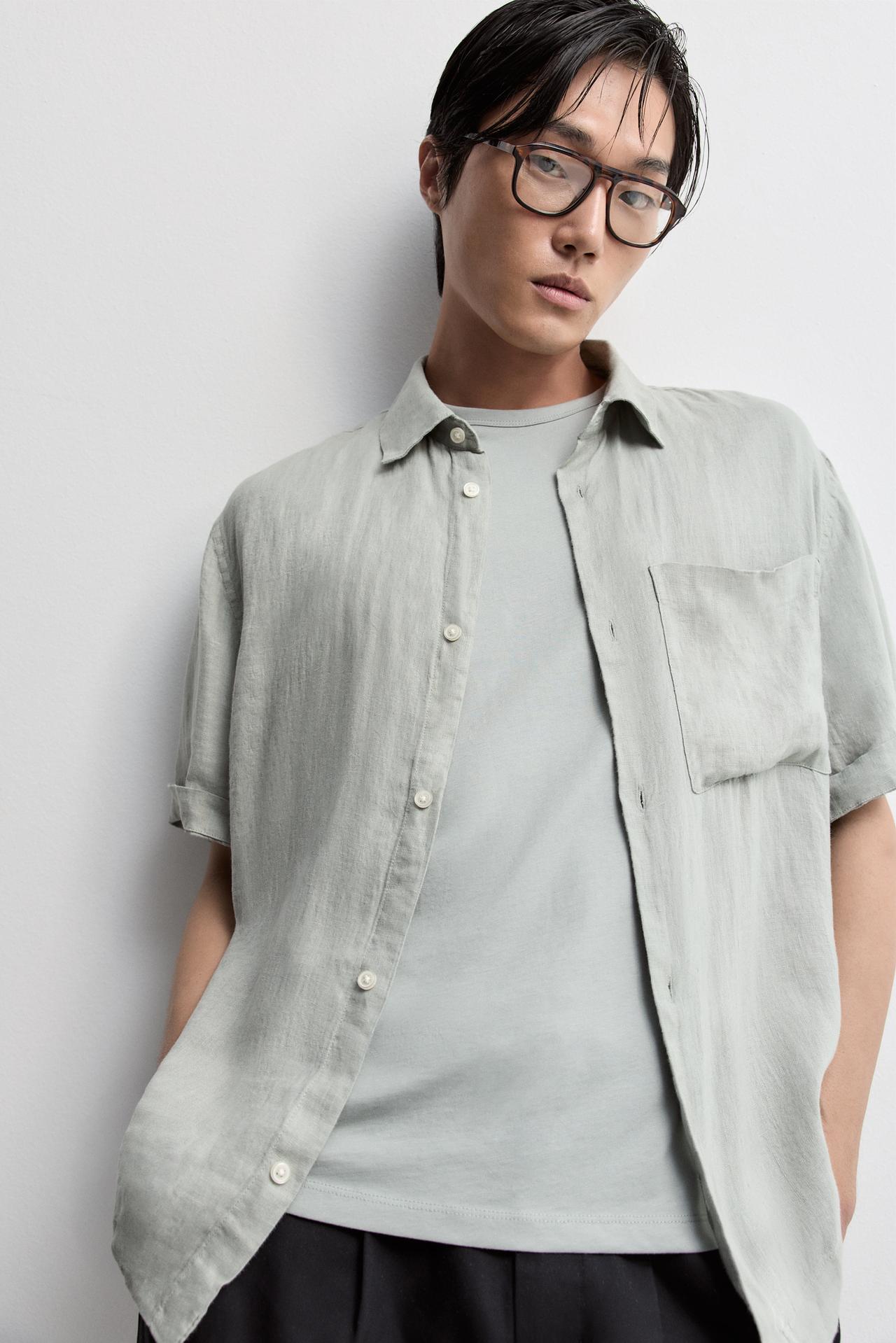 100% linen shirt — WATER GREEN