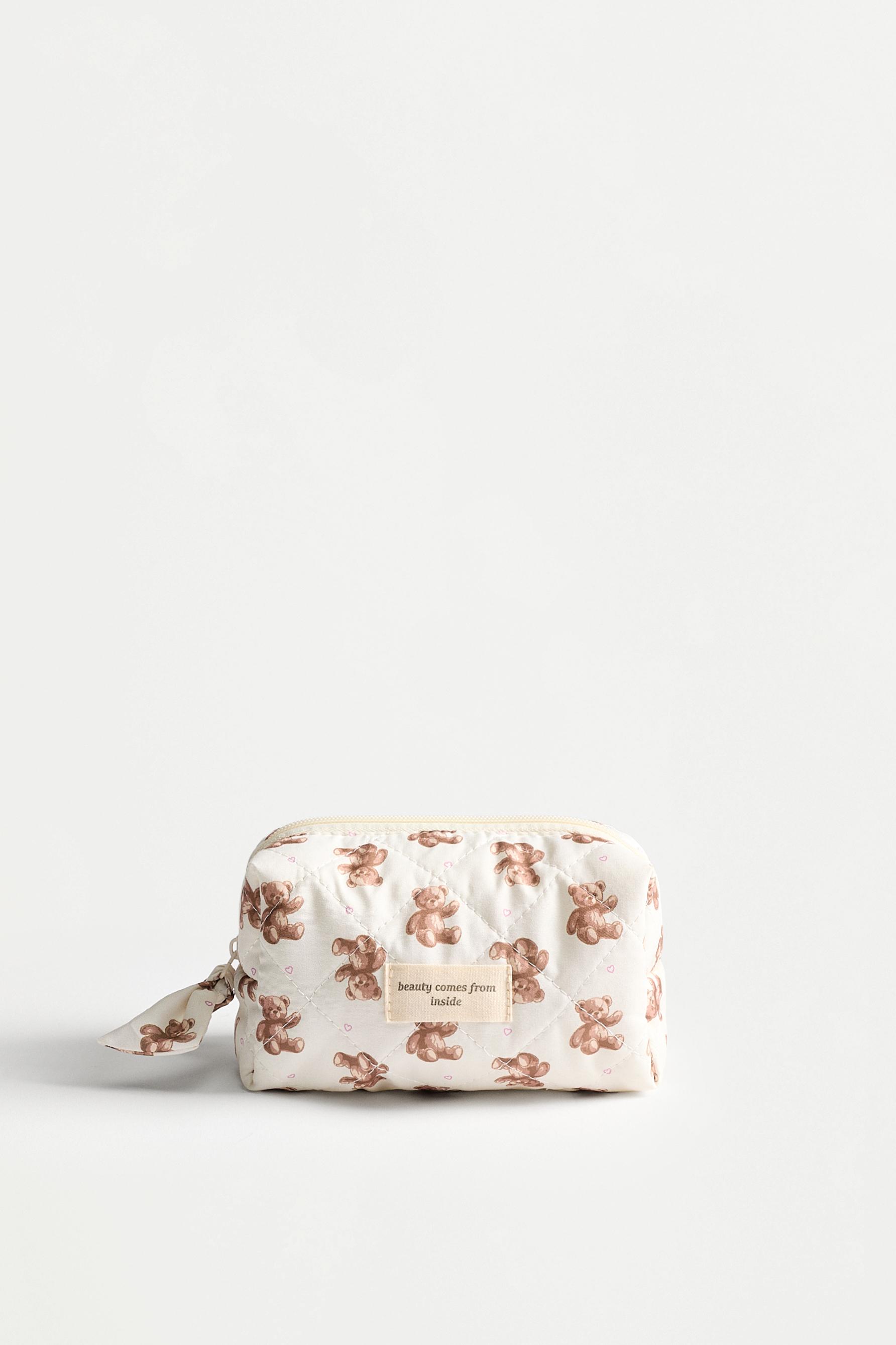 Small bear print toiletry bag — BEIGE