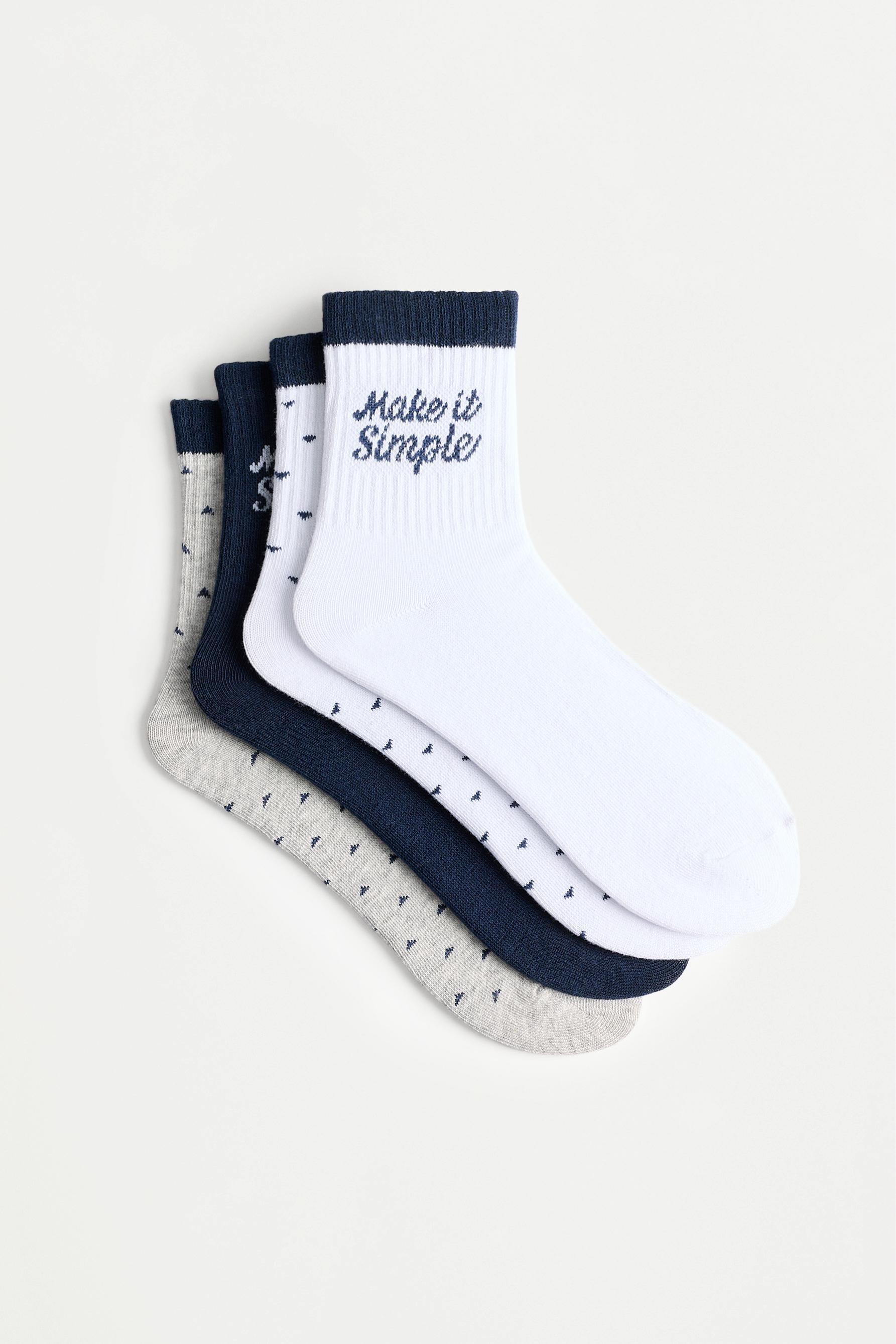 4-pack of contrast long ankle socks — ECRU