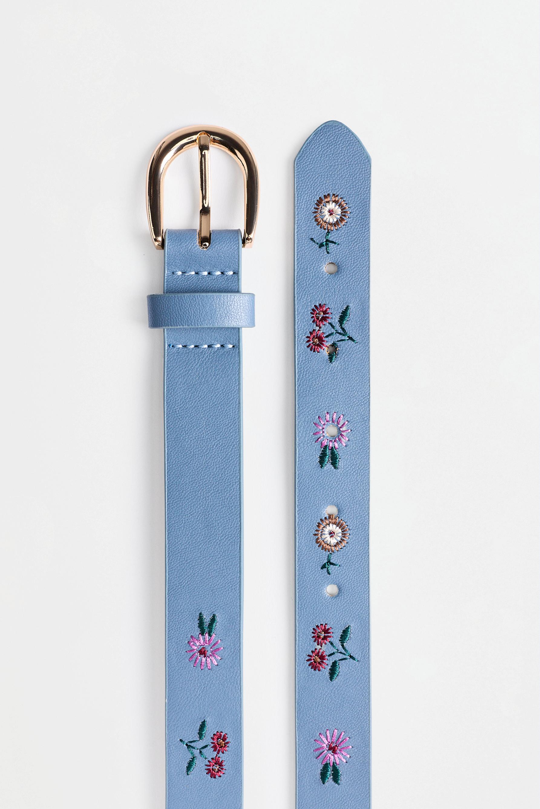 Embroidered flower belt — BLUISH NAVY