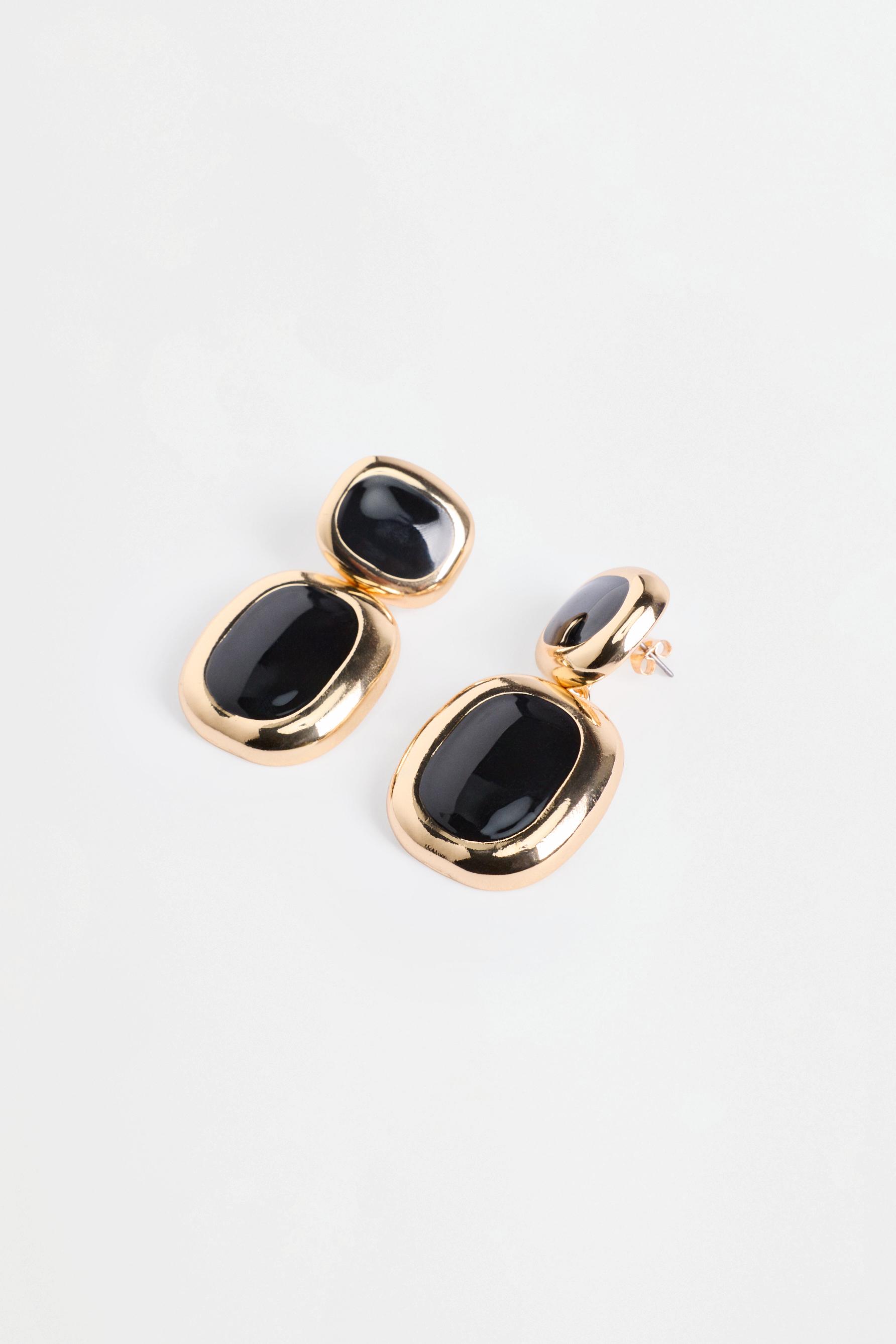 Resin oval earrings — GOLD BLACK