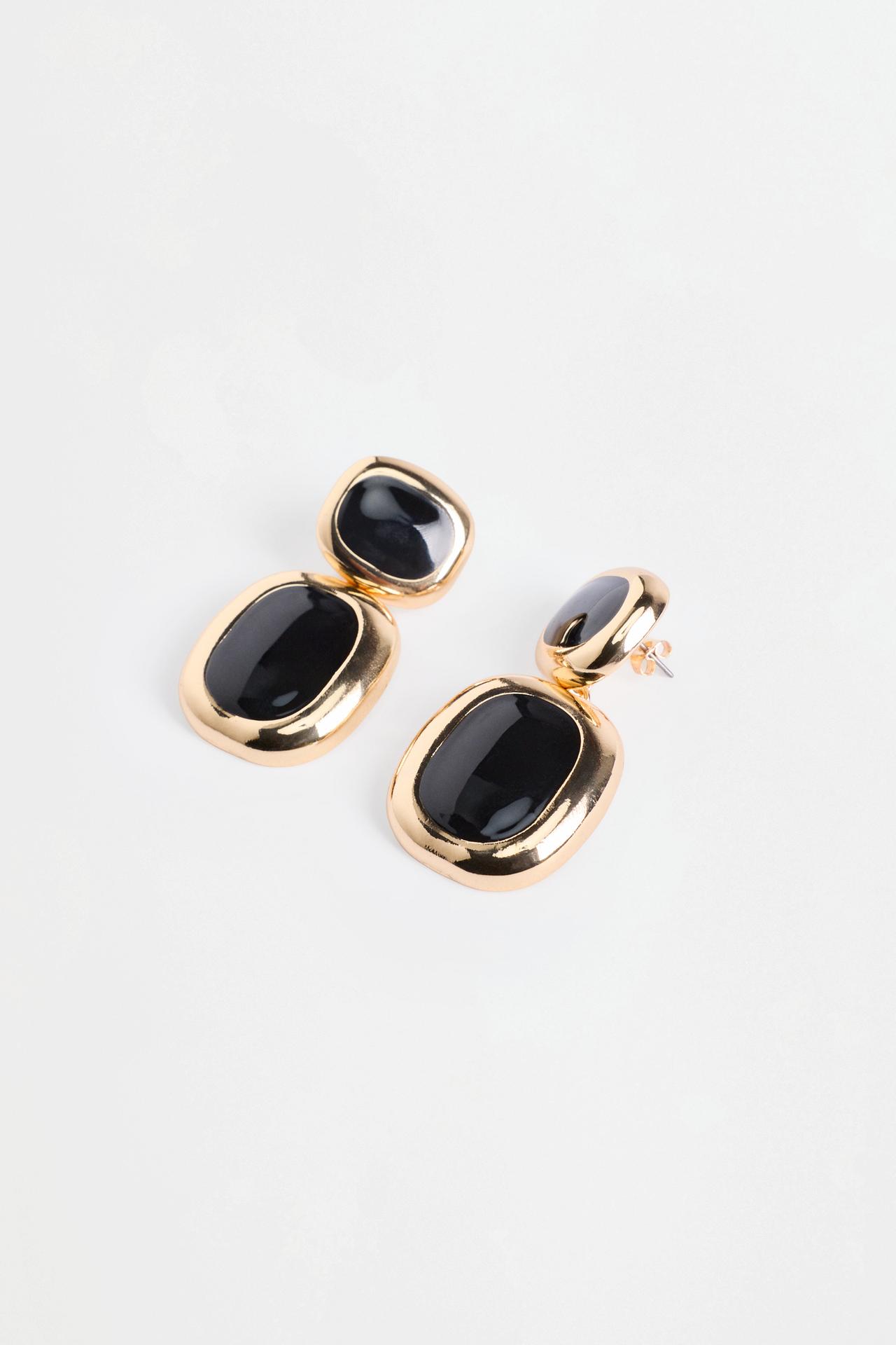 Resin oval earrings — GOLD BLACK