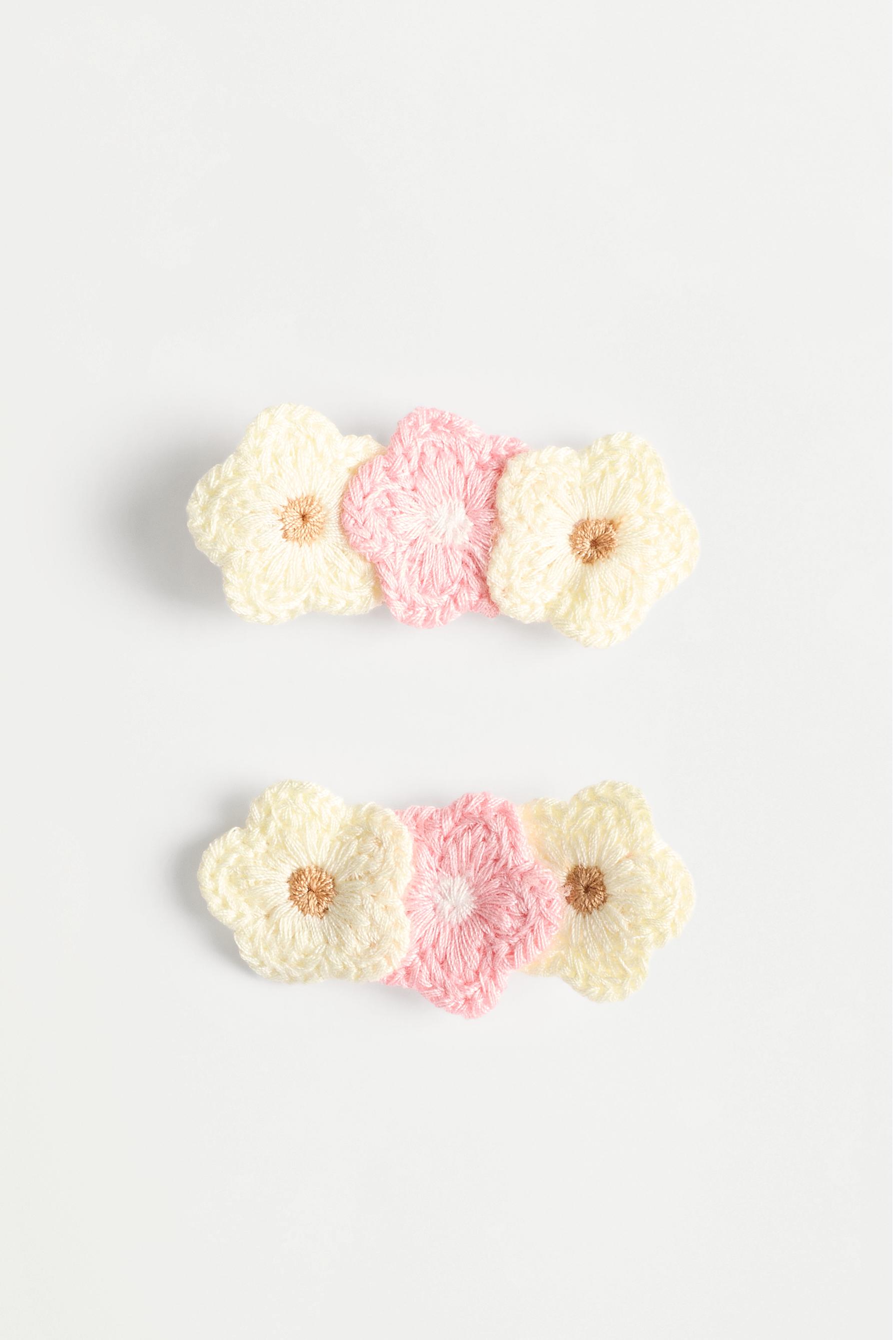 2-pack crochet flower hair clips — PINK/WHITE
