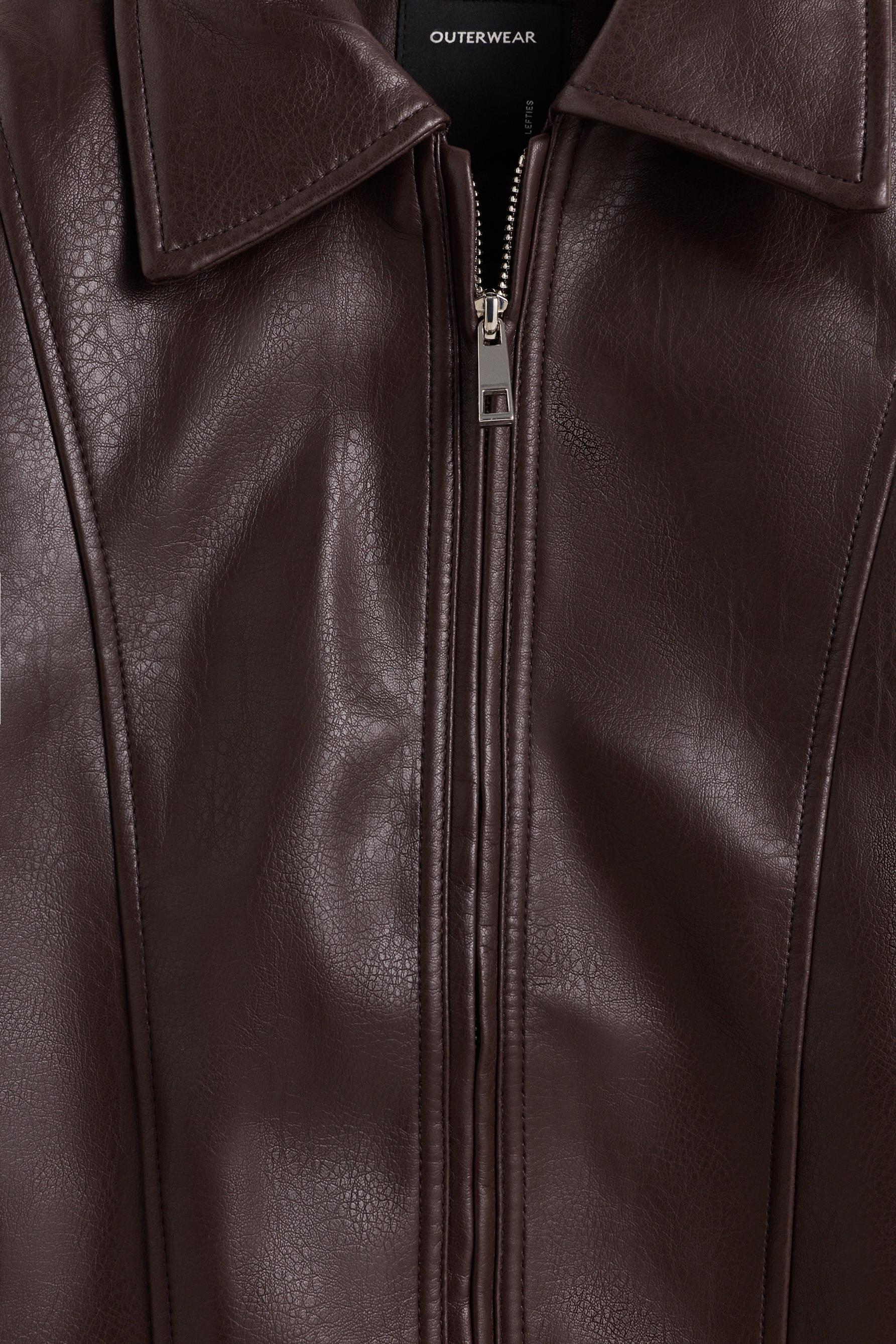 Oversize leather effect bomber jacket — CHOCOLATE