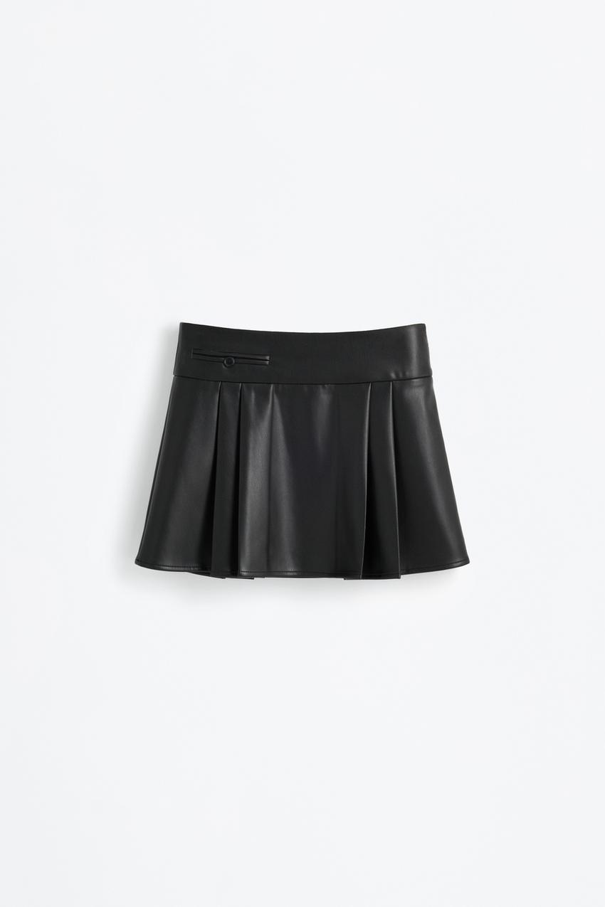 Faux leather box pleat skirt Lefties SPAIN
