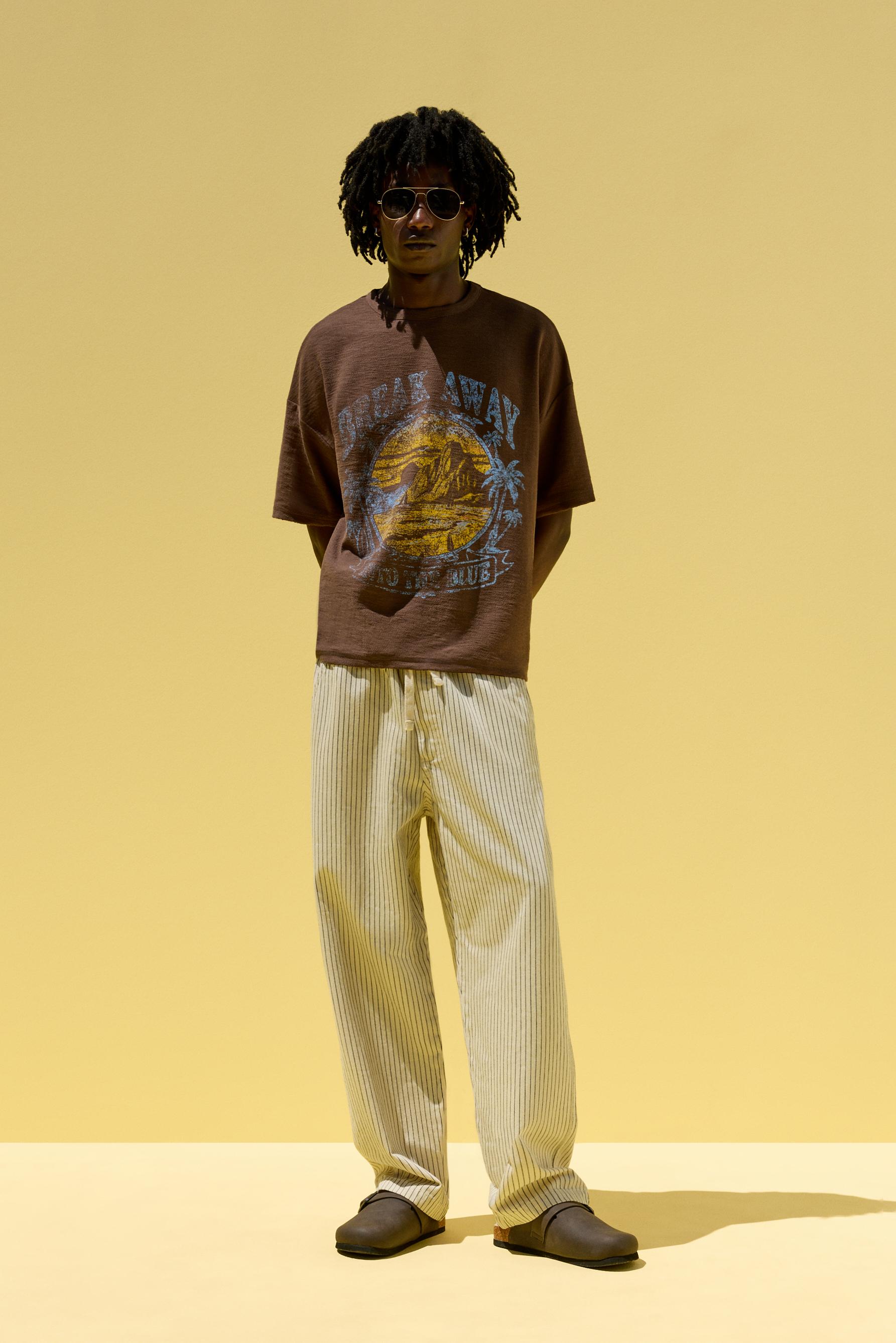 Striped baggy jogger jeans — ECRU/NAVY