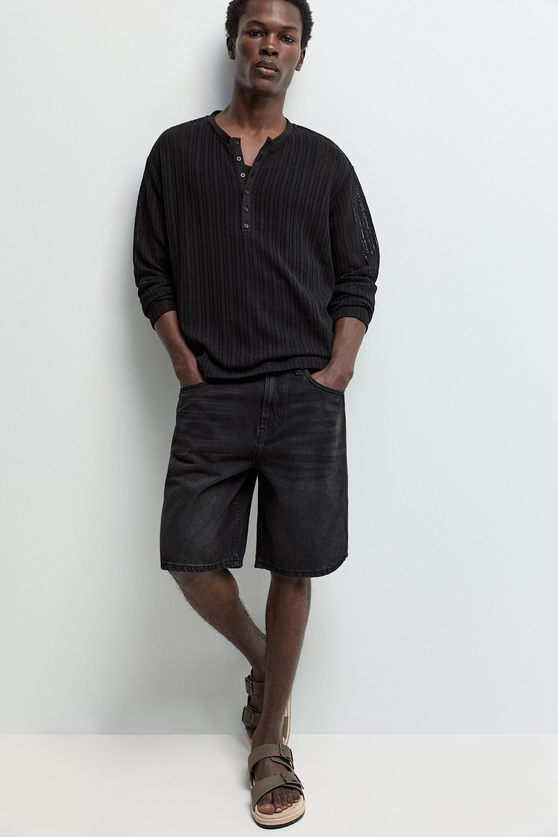 Straight denim Bermuda shorts — BLACK