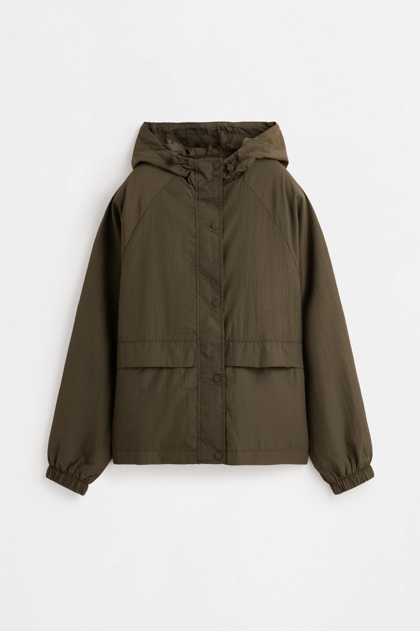 Cropped hooded windbreaker — KHAKI
