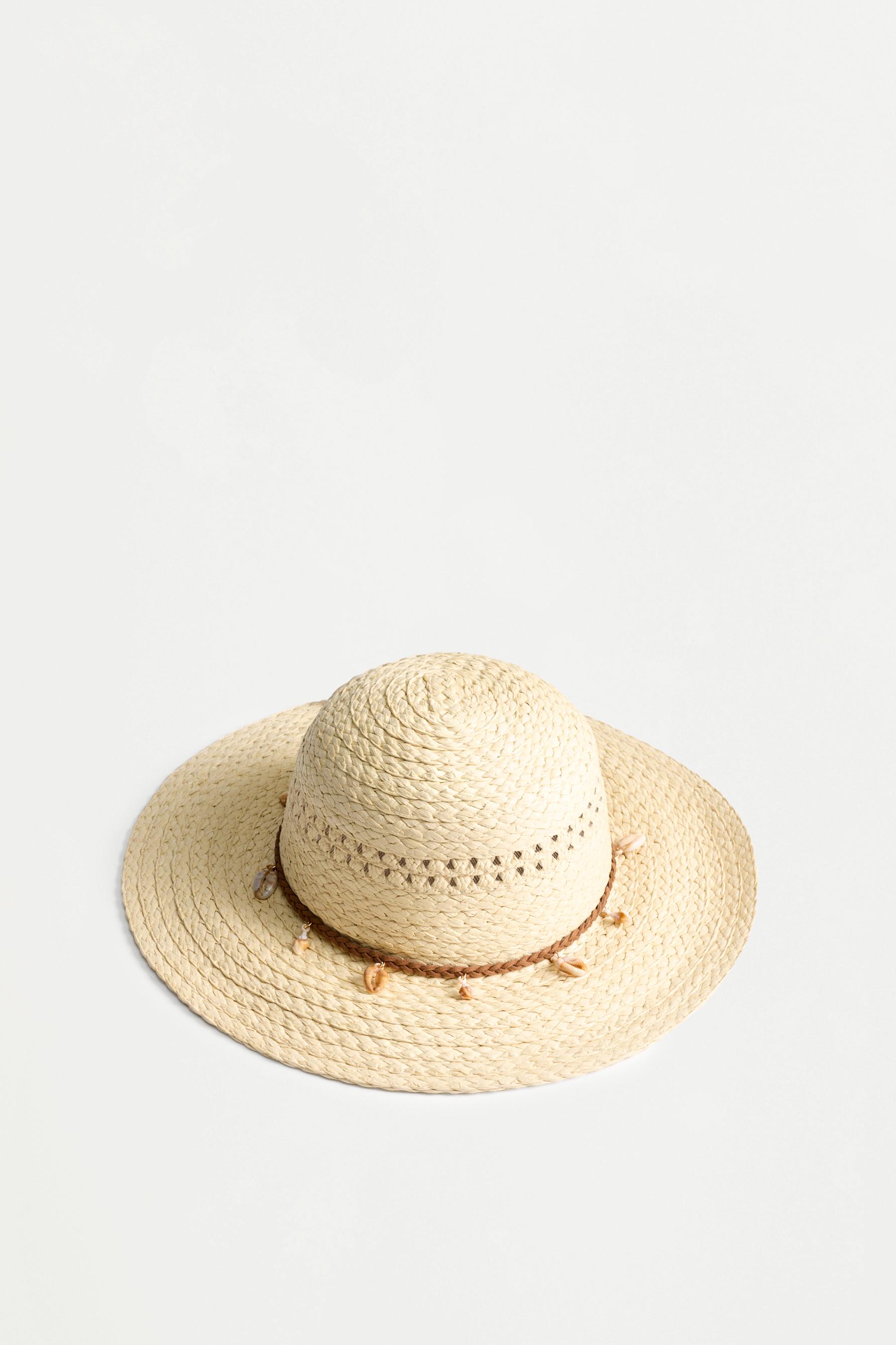 Raffia-effect beaded hat — BEIGE