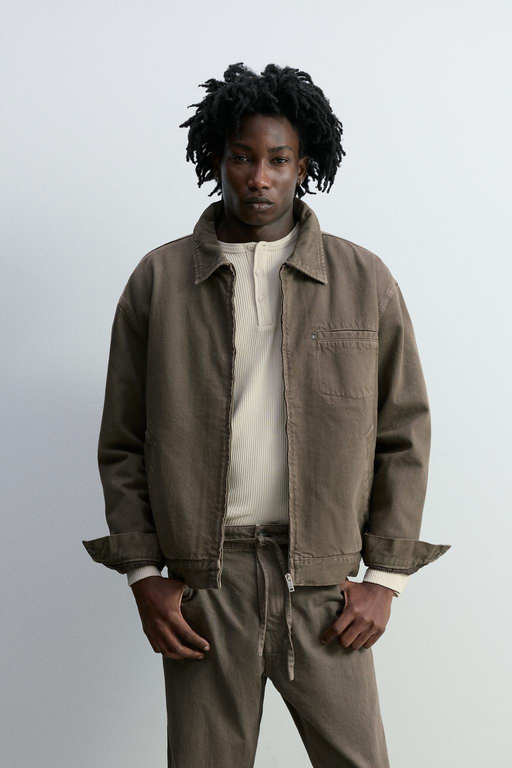 Quilted denim jacket with faux shearling