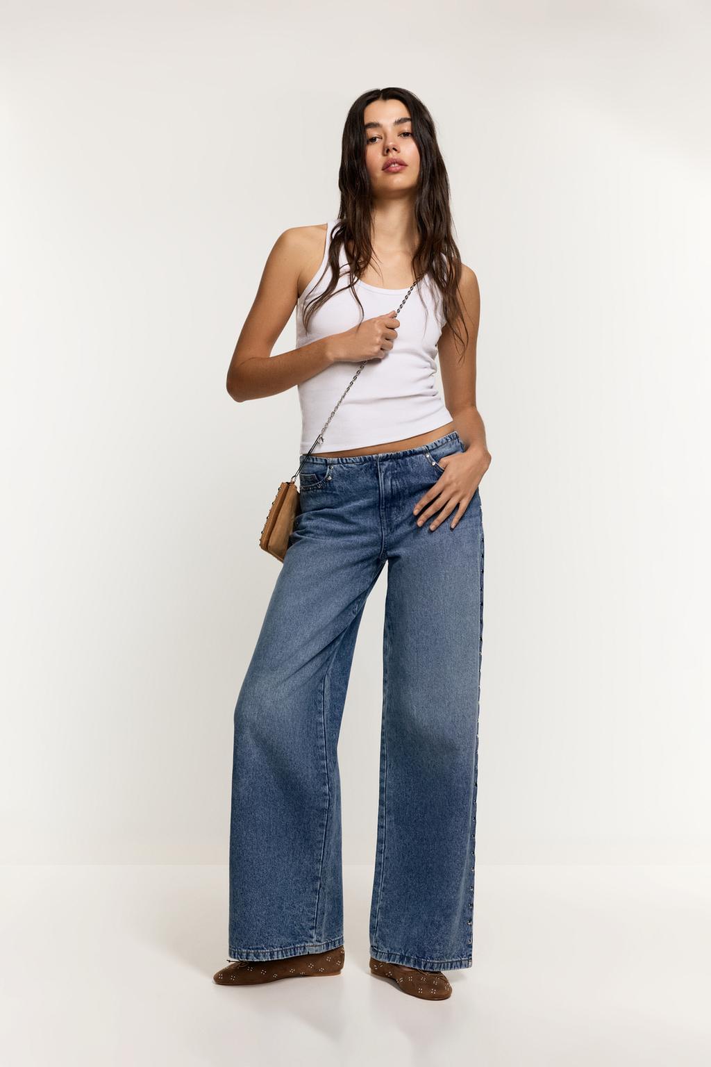 Studded wide-leg low-rise jeans – Lefties – صورة المنتج