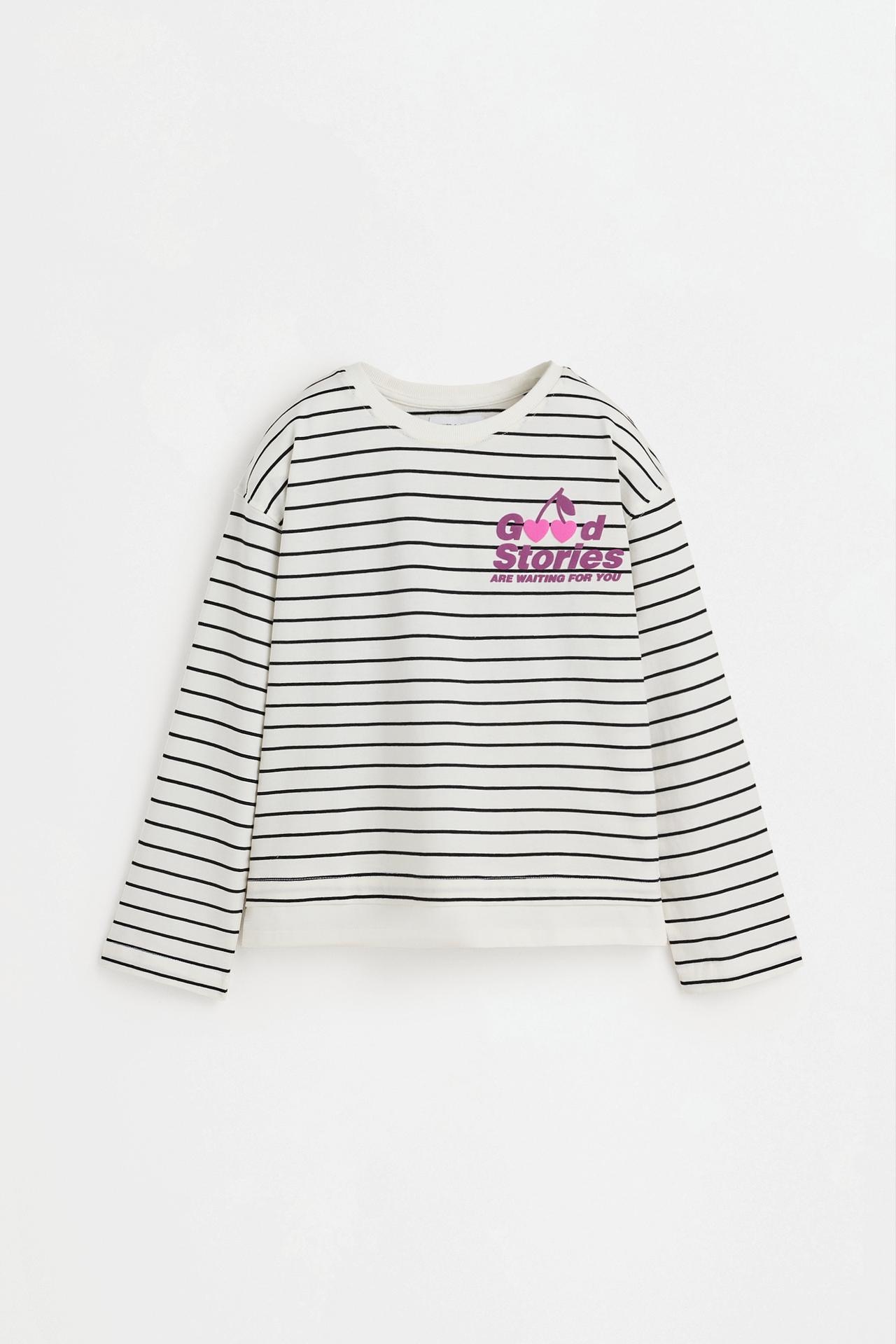 Striped T-shirt with textured text — OFF WHITE