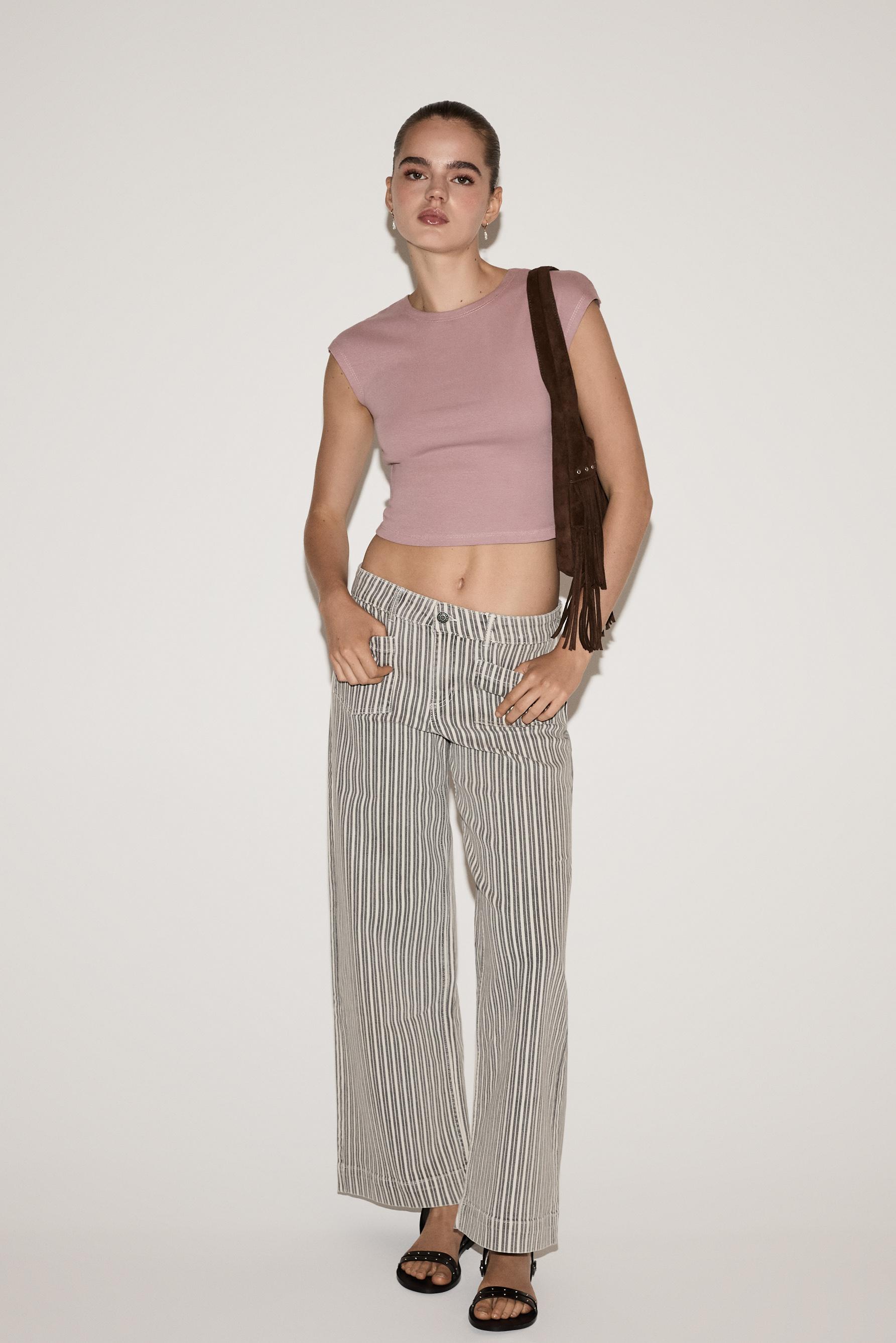 Striped culotte jeans — ECRU/BROWN