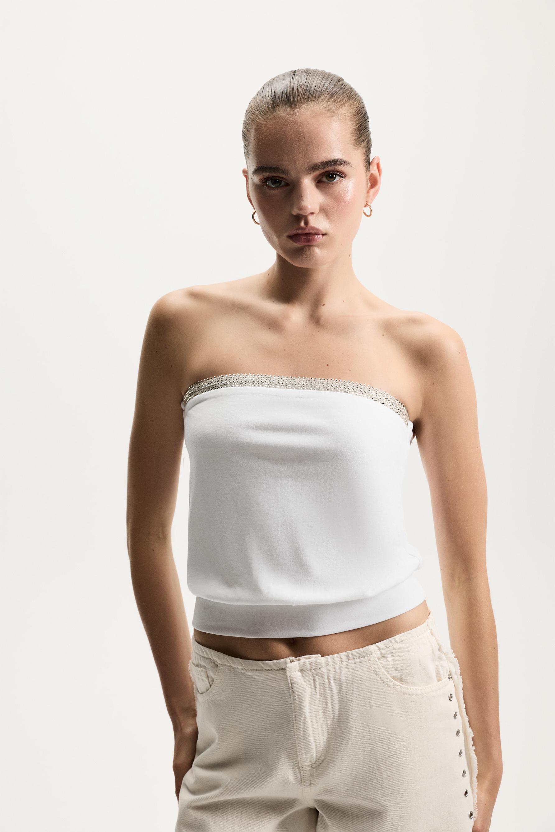 Rhinestone bandeau top — OFF WHITE