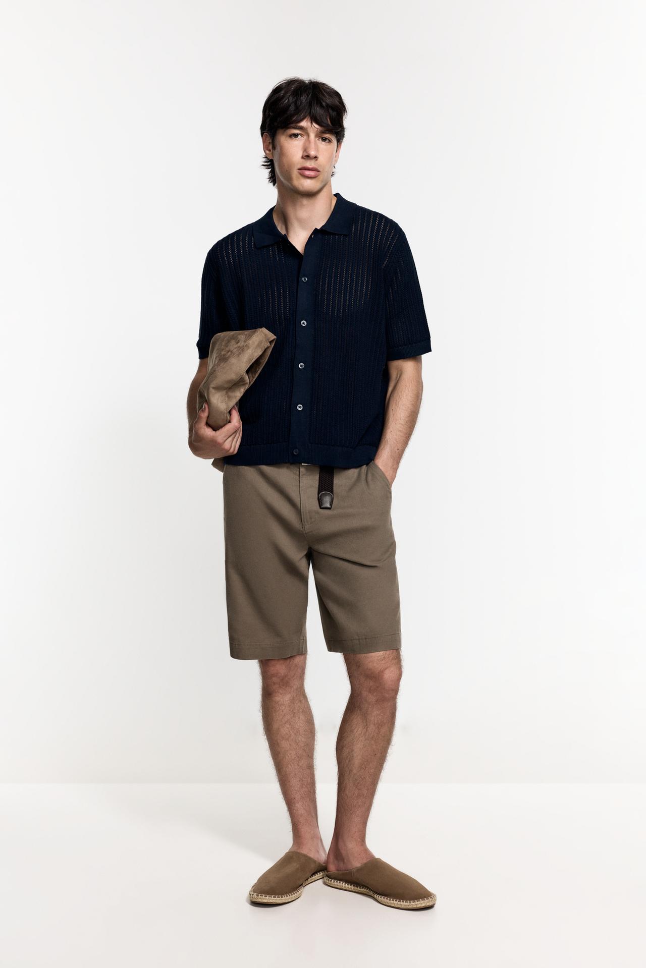 Cutwork knit polo shirt — NAVY
