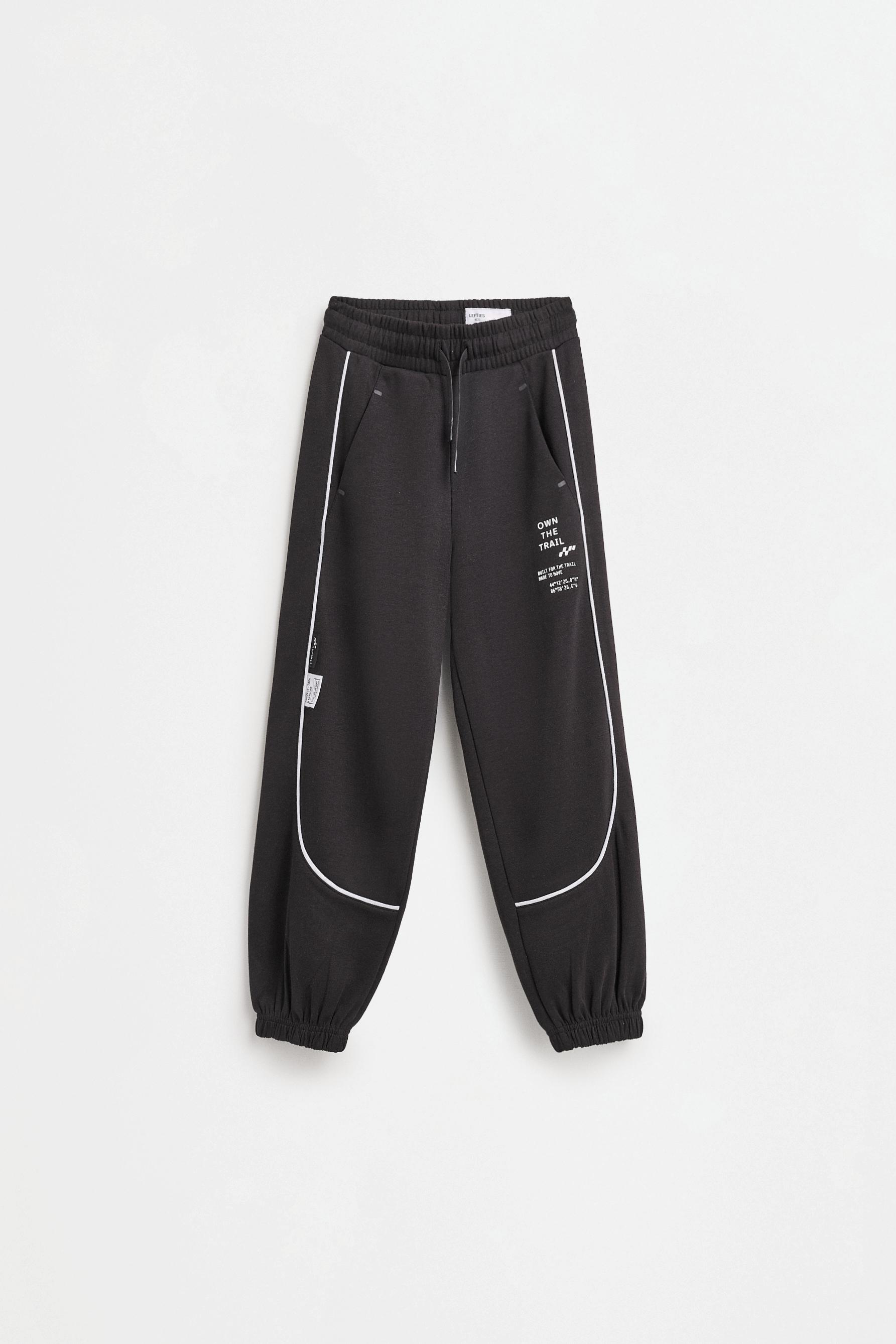 Interlock joggers with contrast piping — BLACK