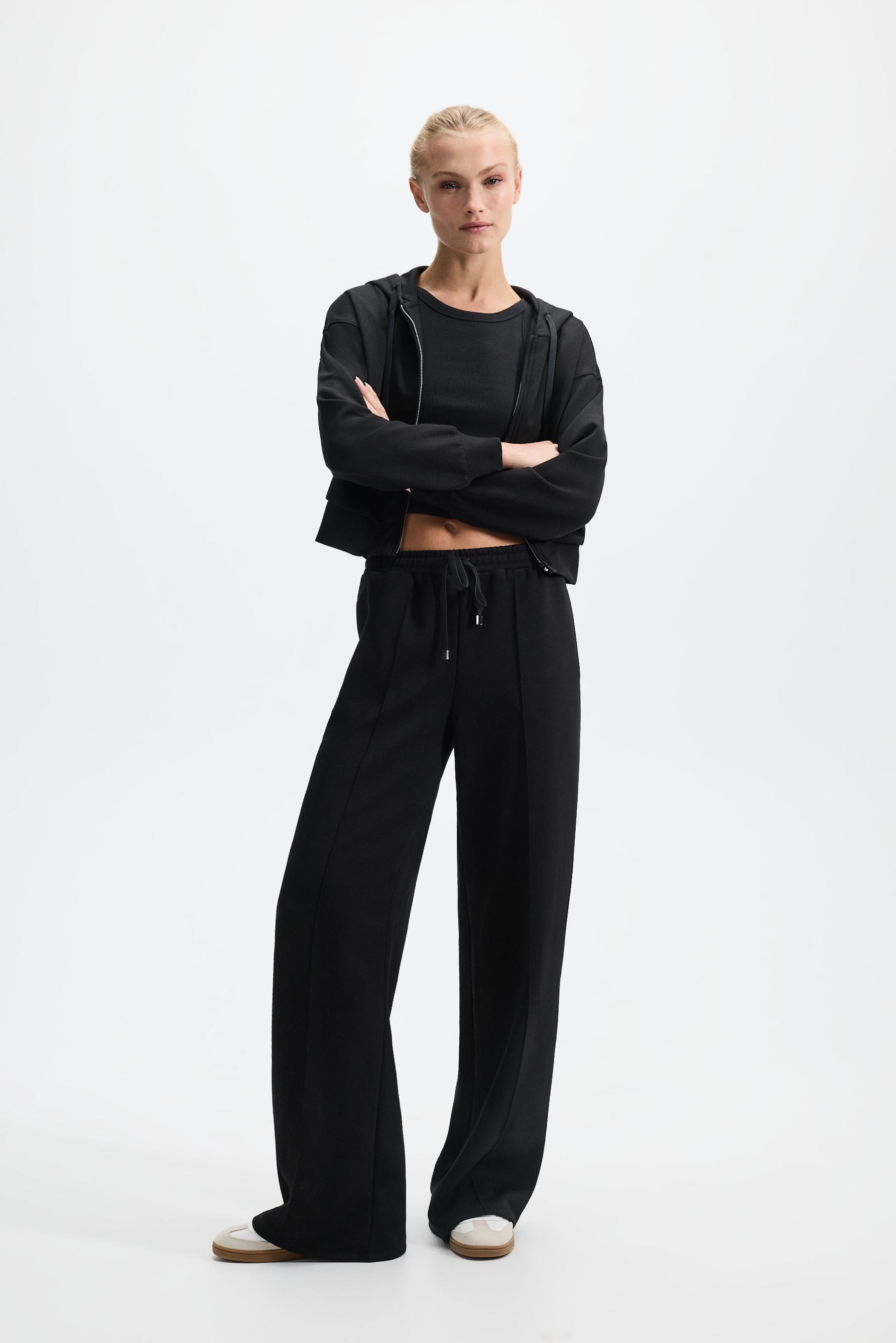 Flowy zip-up sports sweatshirt — BLACK