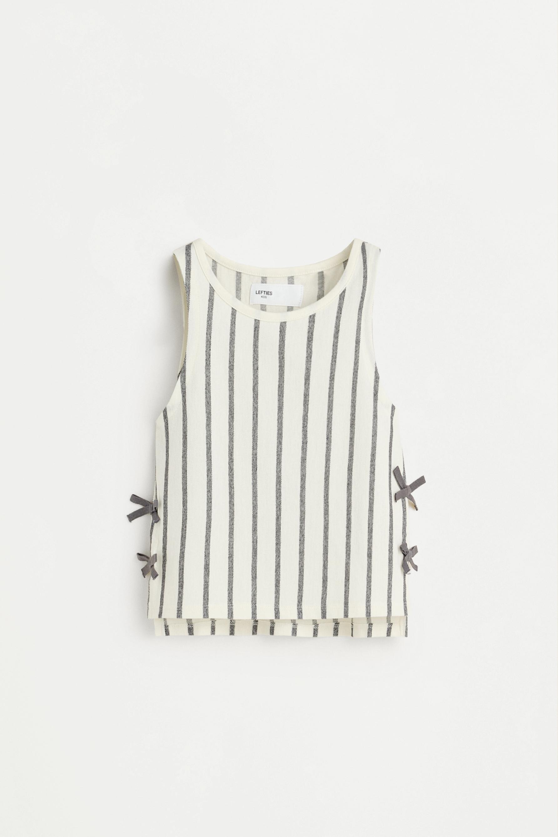 Striped top with ties — ECRU/BLACK