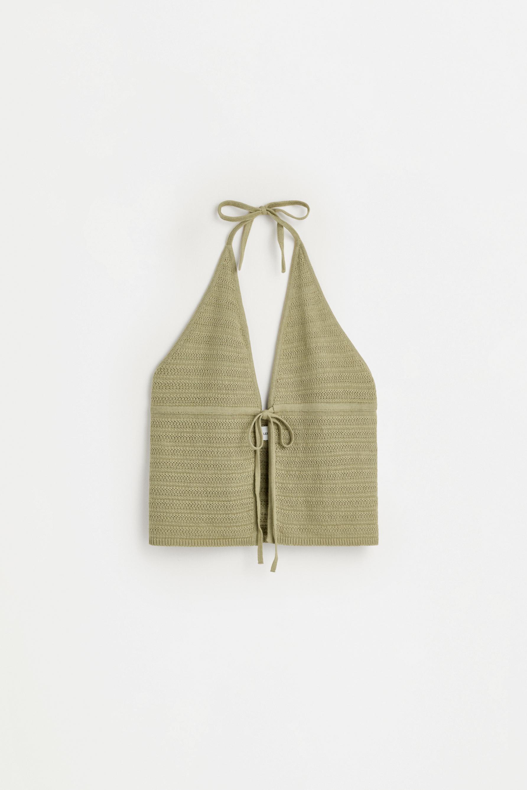 Tie-detail knit top — PALE KHAKI