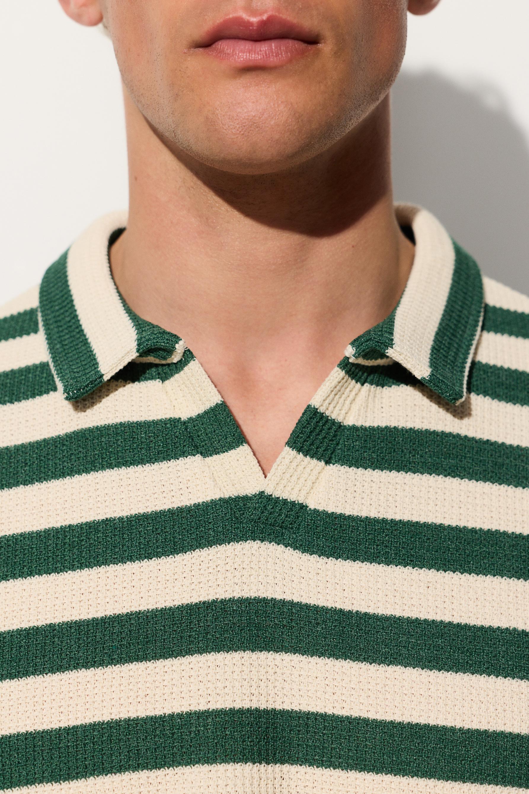 Men's | Green textured striped polo shirt — EMERALD GREEN