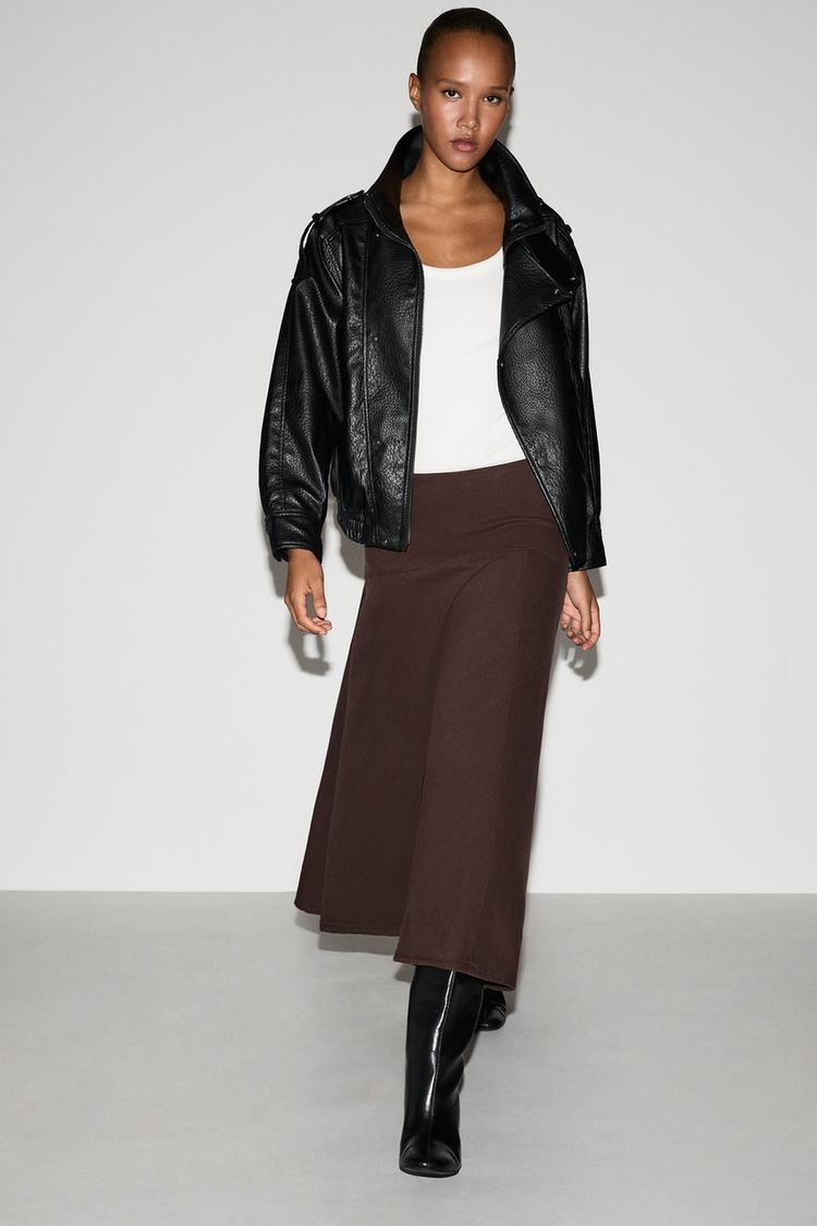 A-line midi denim skirt — BROWN MARL