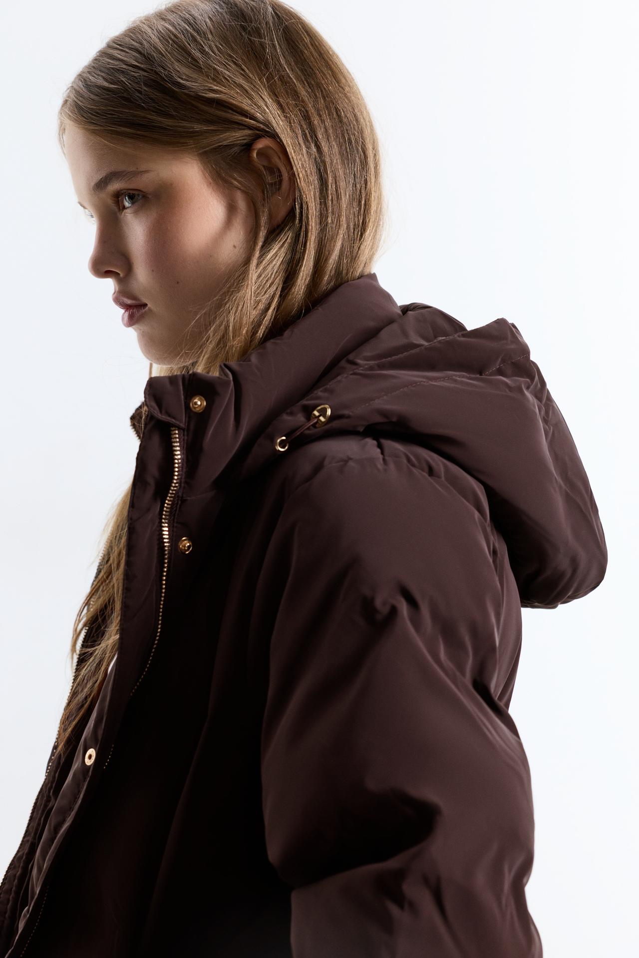 Long quilted coat — CHOCOLATE