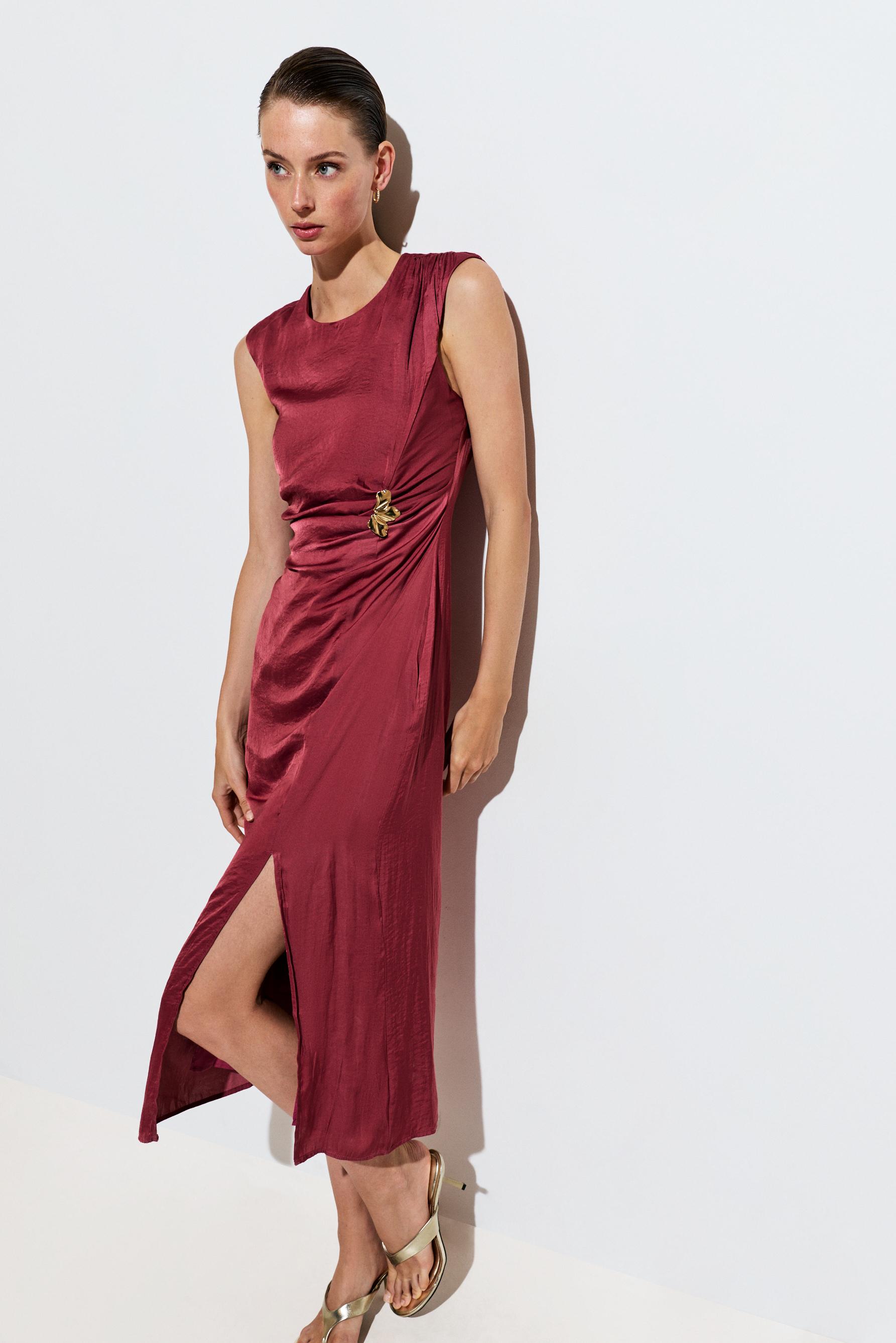 Jewel satin midi dress — MAROON