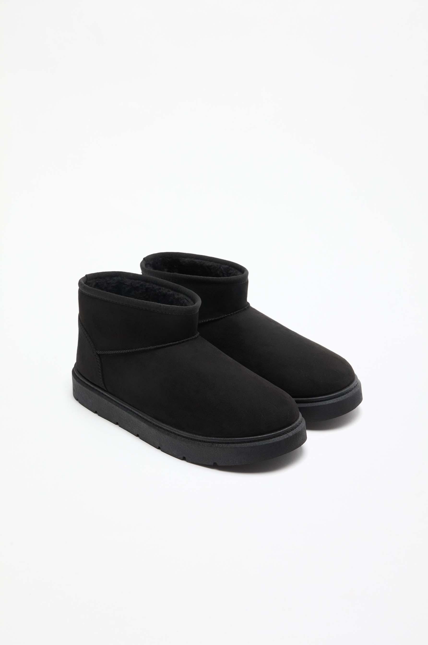 Flat mini fur ankle boots — BLACK