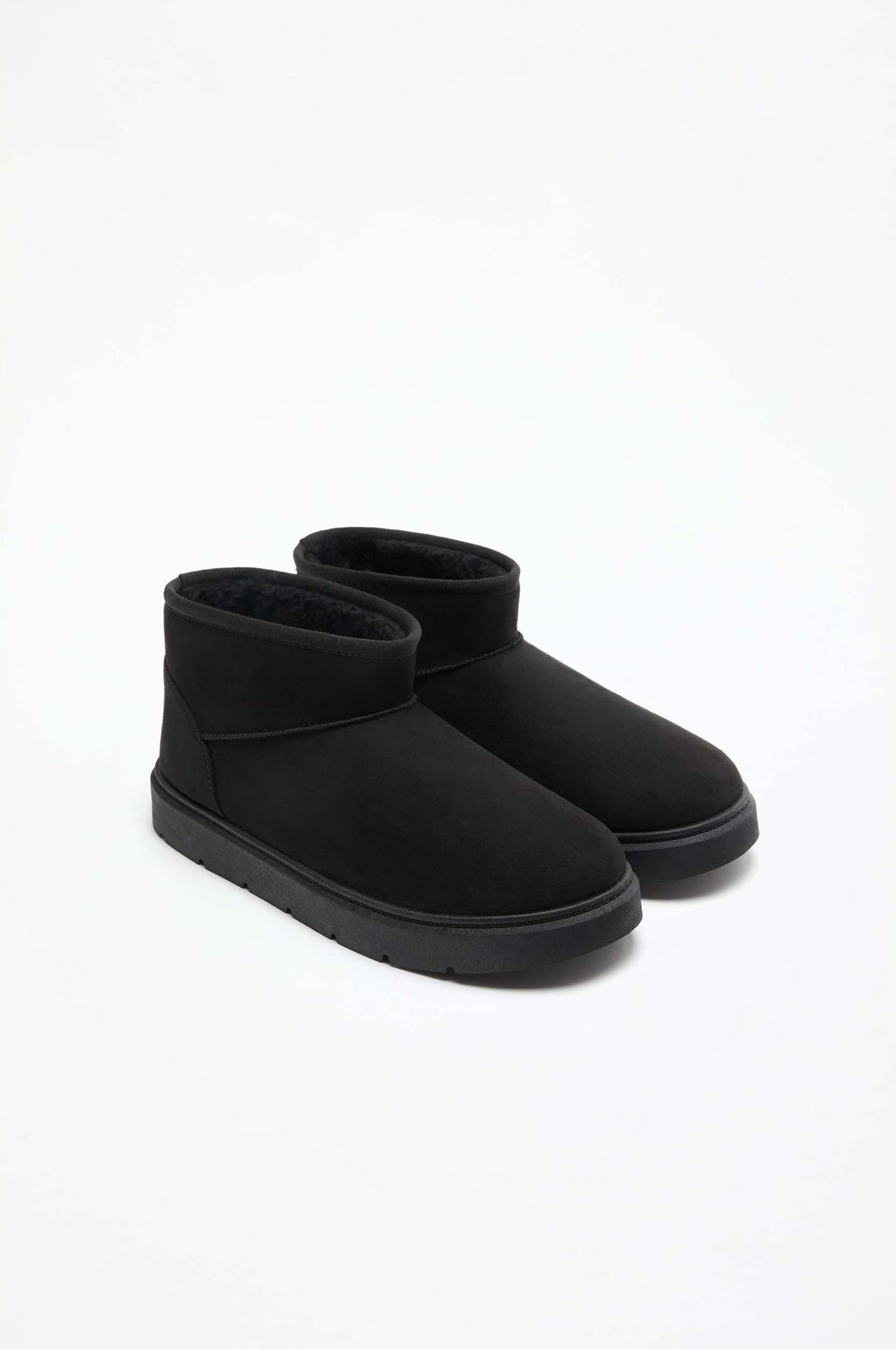 Flat mini fur ankle boots — BLACK