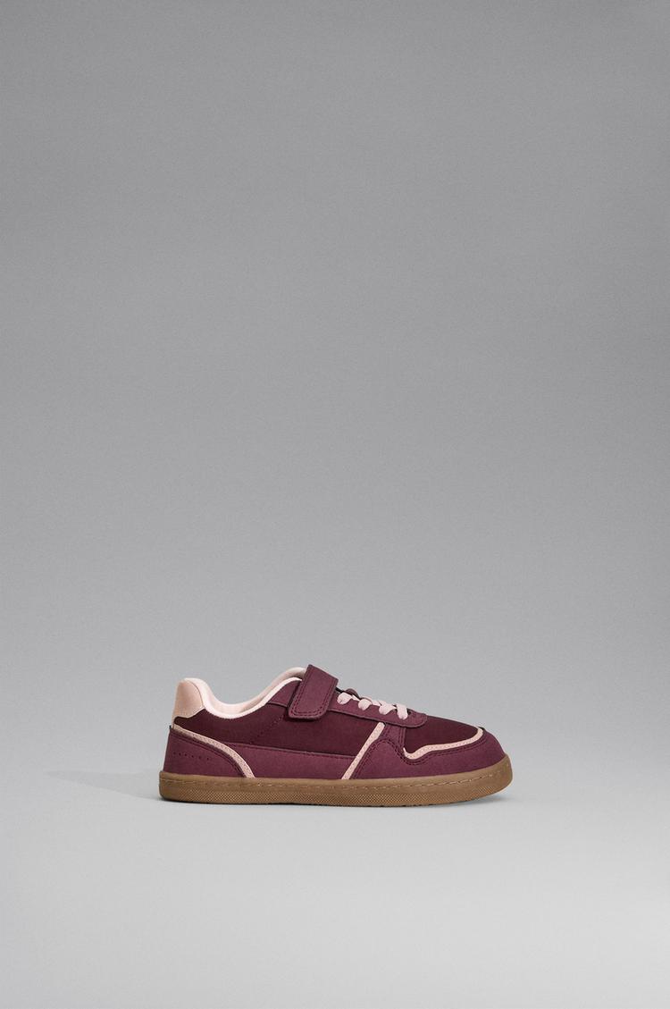 Barefoot Mixed-Material Sneakers — BURGUNDY
