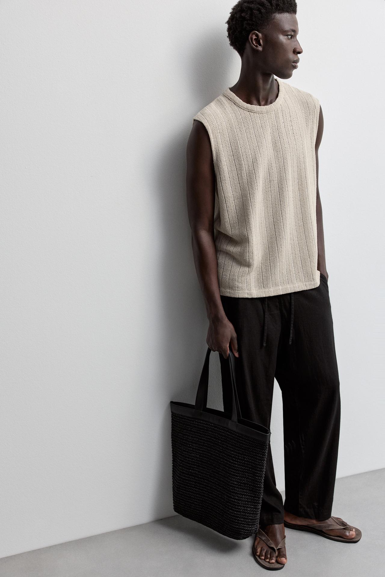 Openwork textured vest — CAMEL