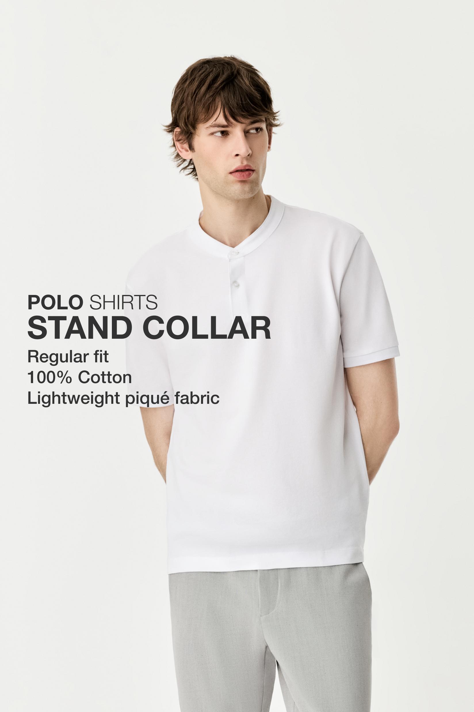 Basic stand collar polo shirt — WHITE
