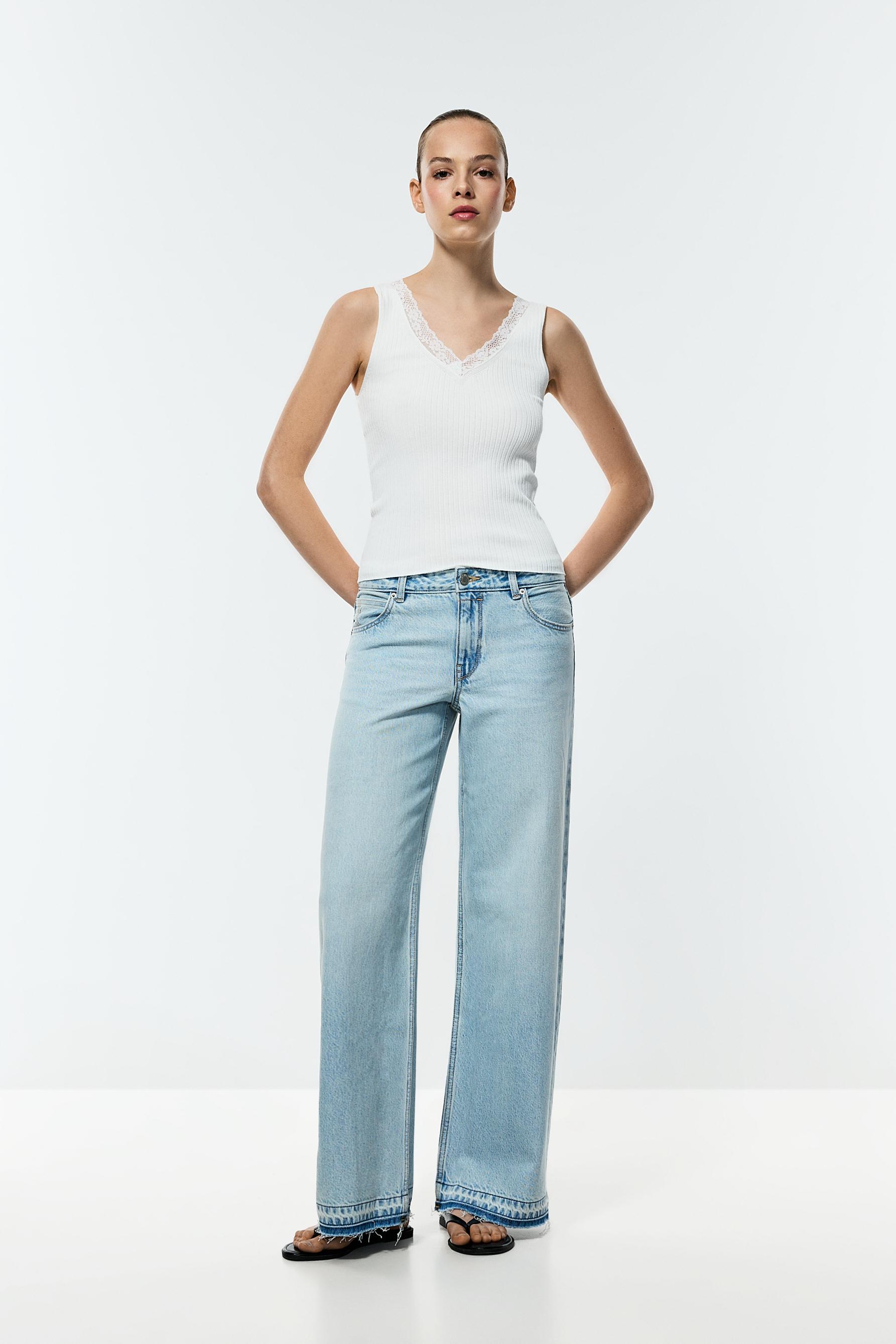 Ribbed lace knit top — WHITE
