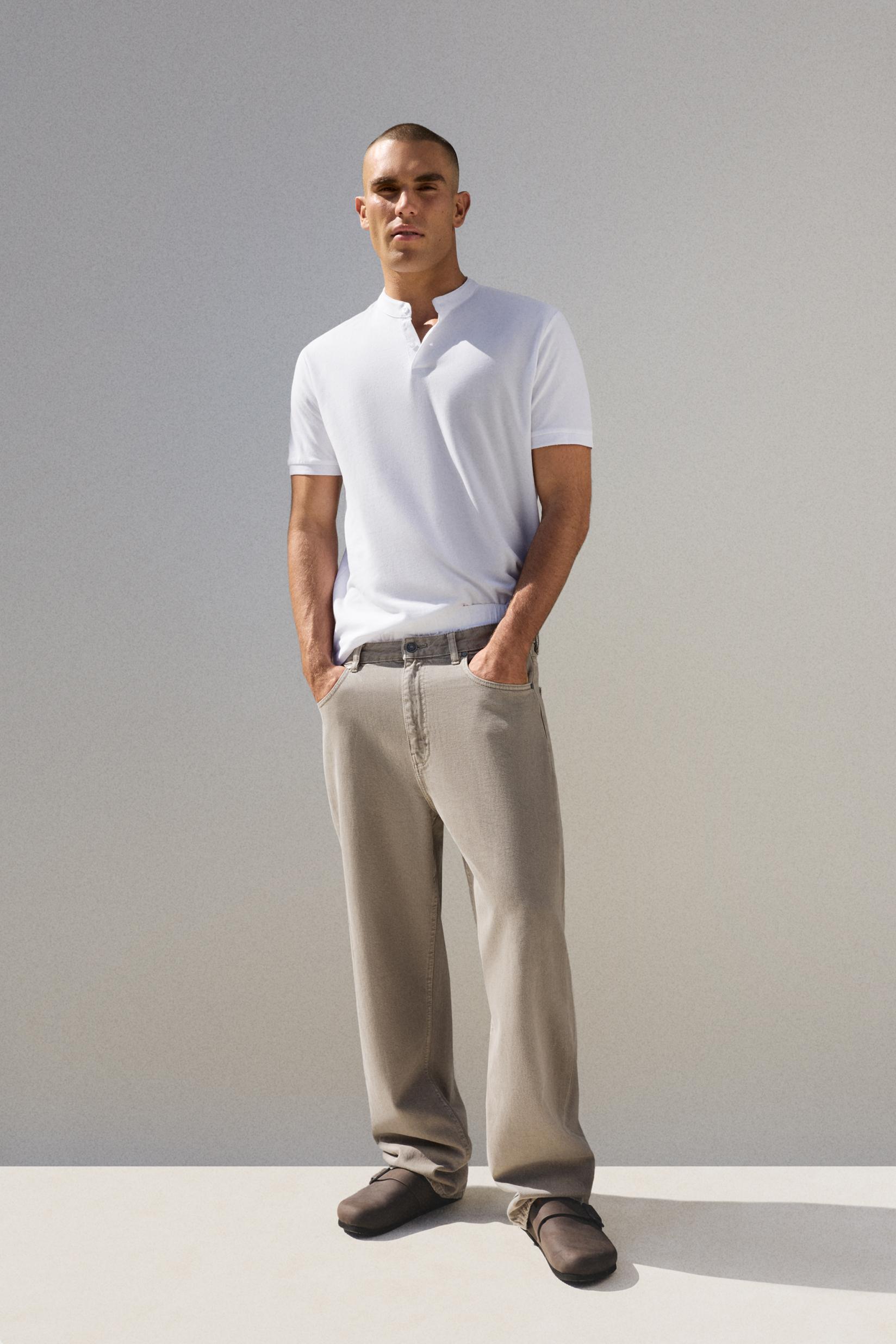 Basic stand collar polo shirt — WHITE