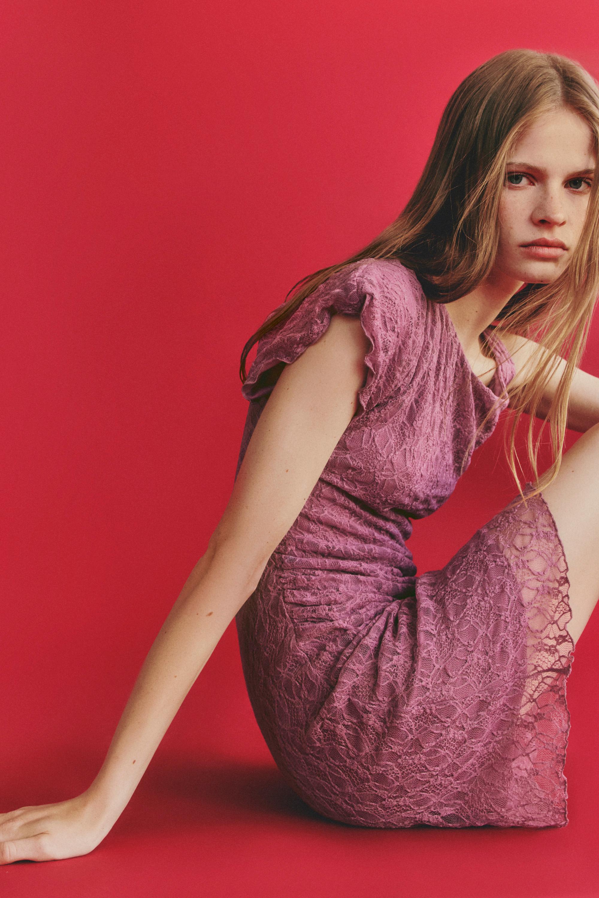 Asymmetric lace dress — DARK MAUVE