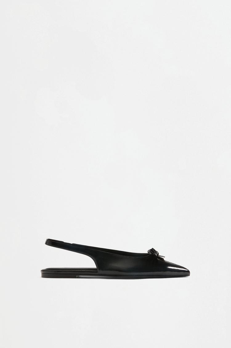 Backless bow ballet flats — BLACK