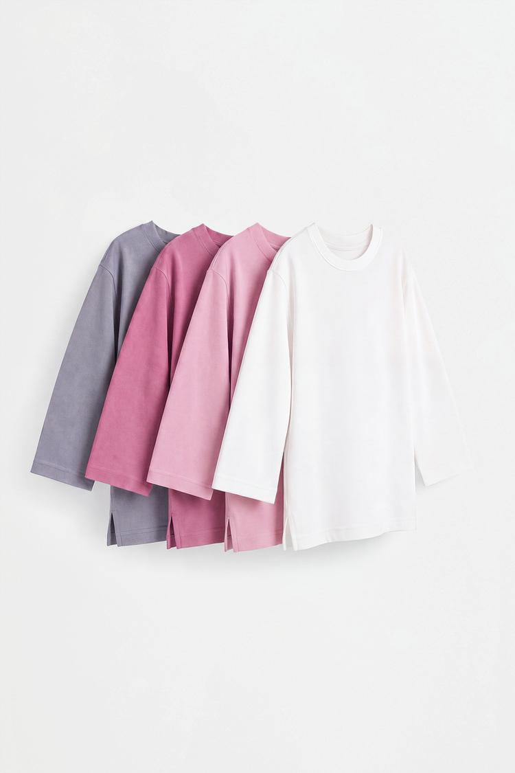 Pack of 4 plain long sleeve T-shirts — POWDER PURPLE