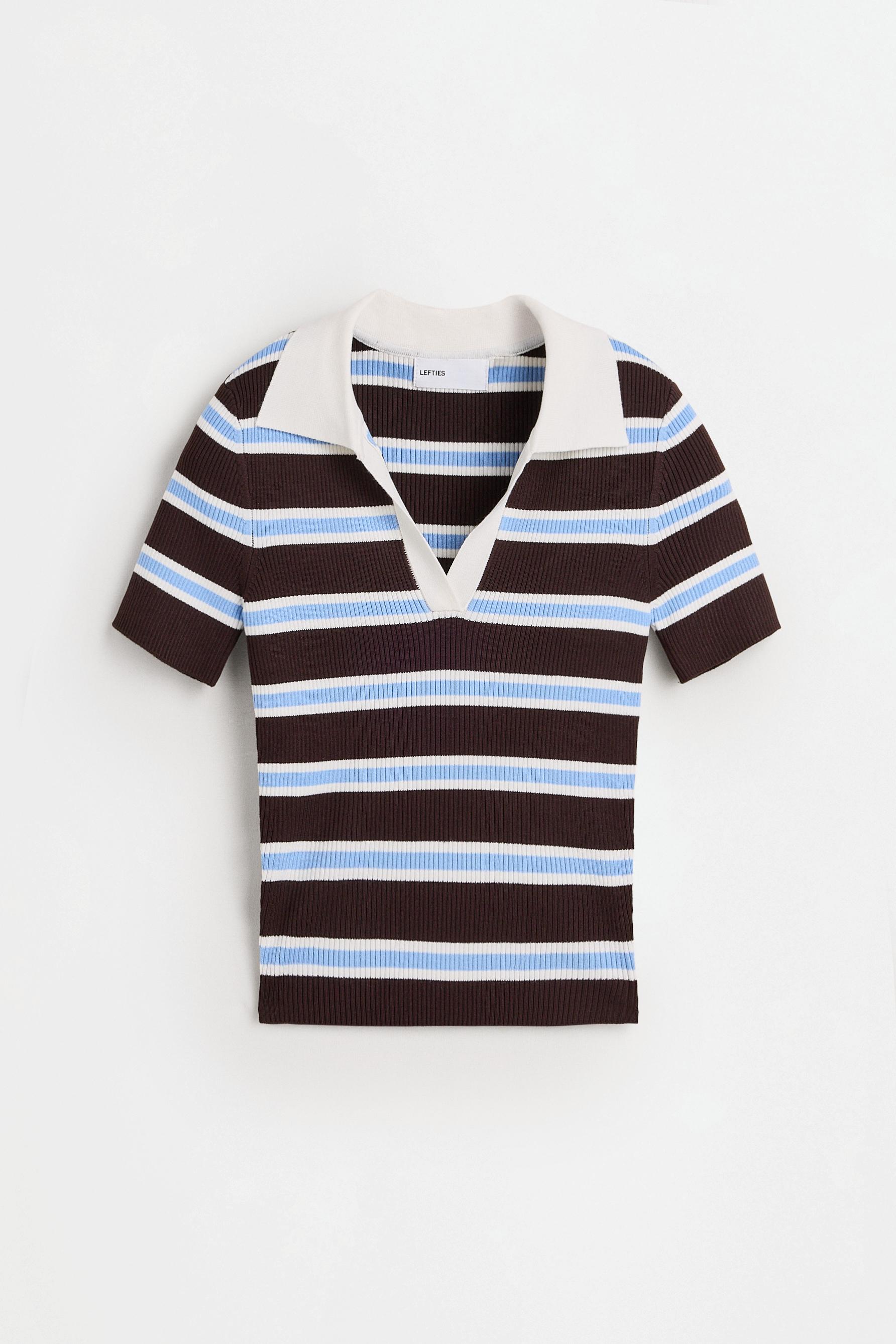 Basic rib knit polo shirt — BROWN/BLUE