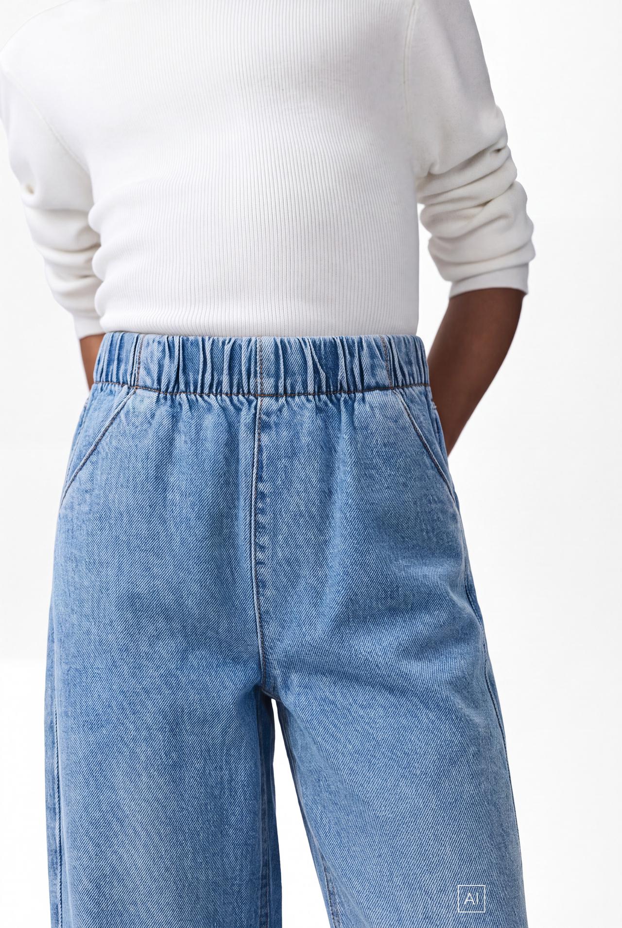 Wide-leg elastic-waist jeans — INDIGO