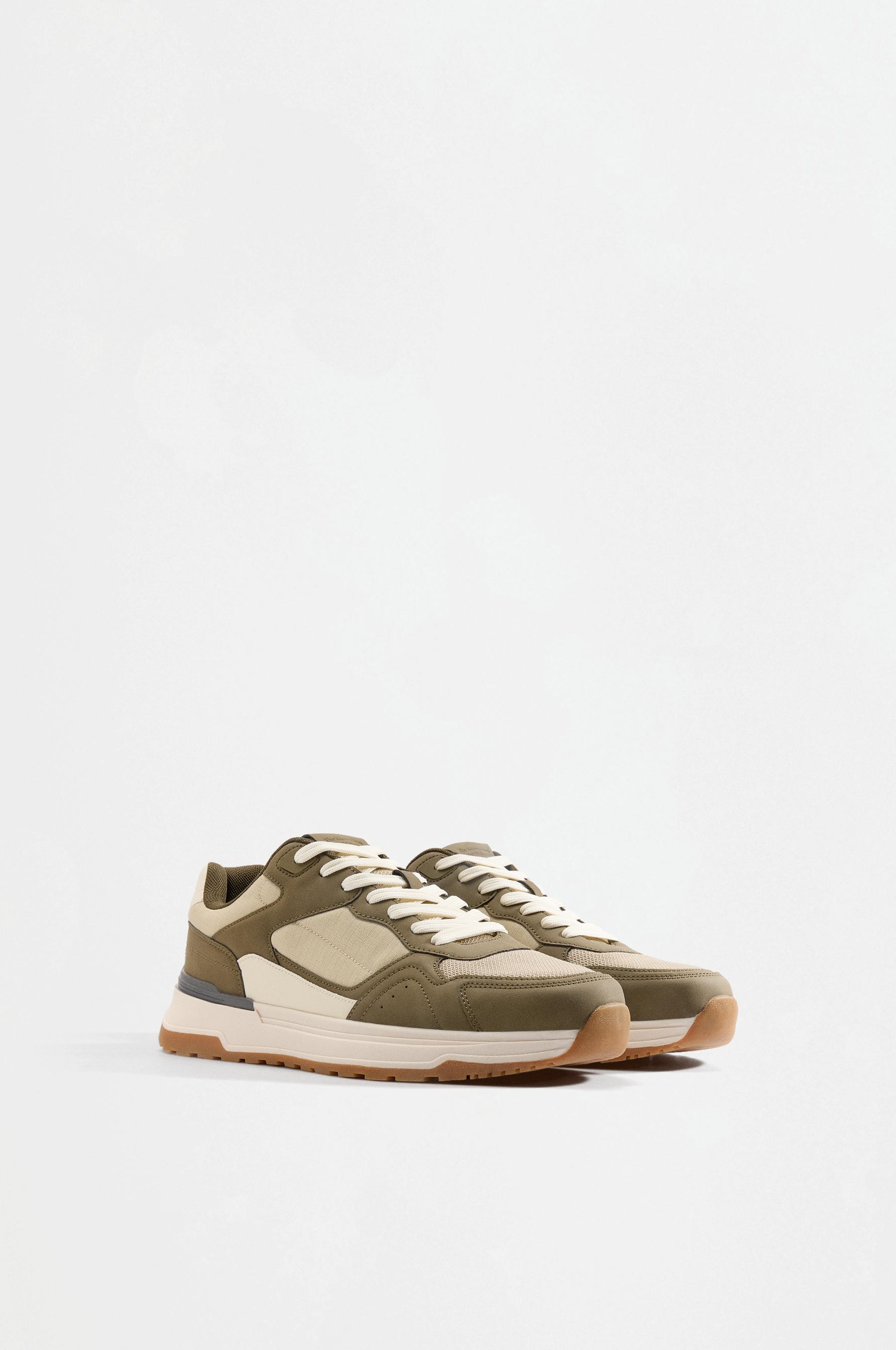 Mixed-material sneakers — KHAKI