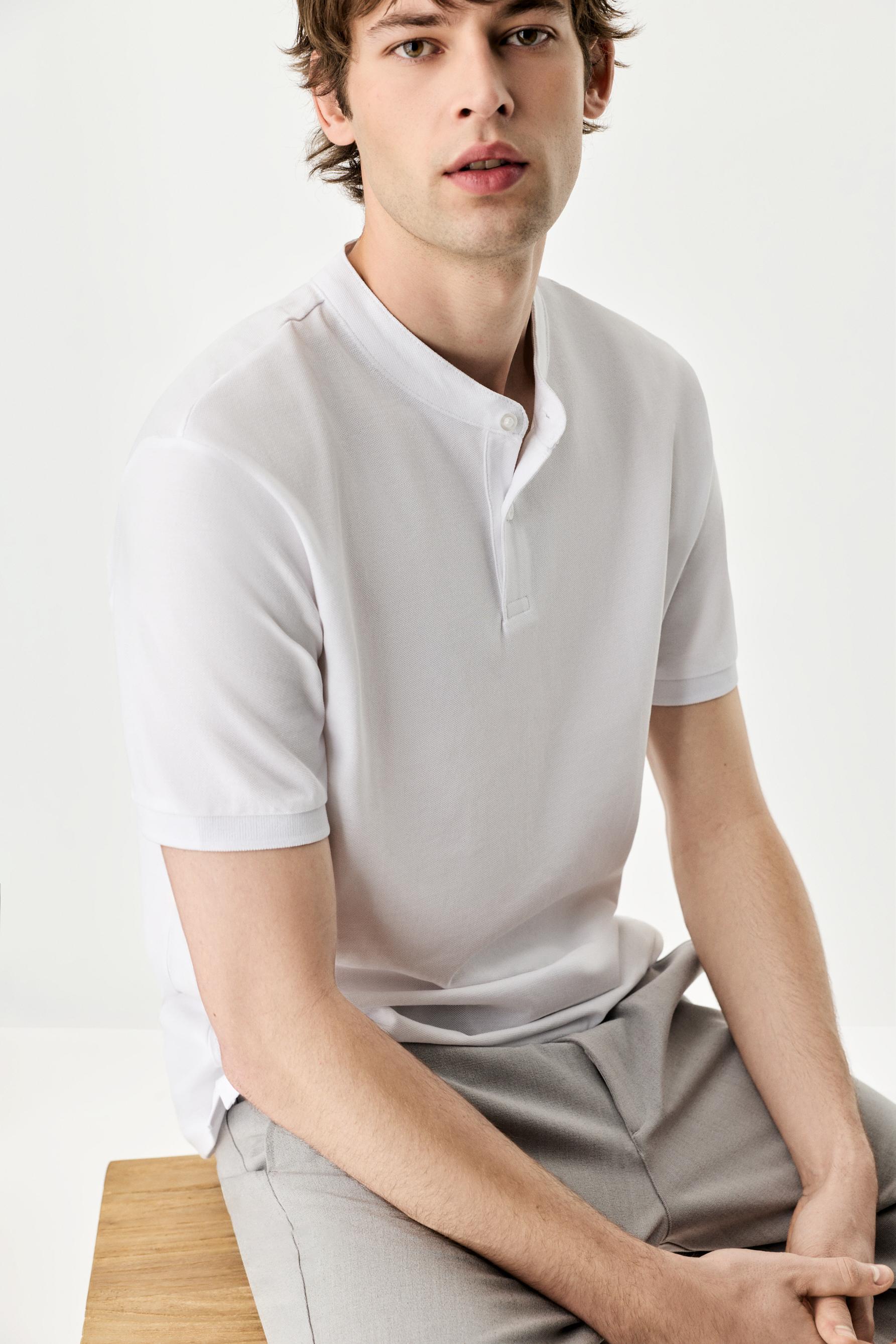 Basic stand collar polo shirt — WHITE